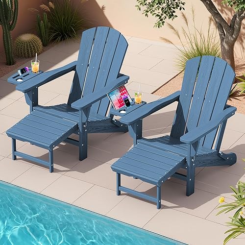 KINGYES Silla Adirondack plegable ajustable con reposapiés y organizador de reposabrazos multifuncional 4 en 1, silla Adirondack reclinable plegable