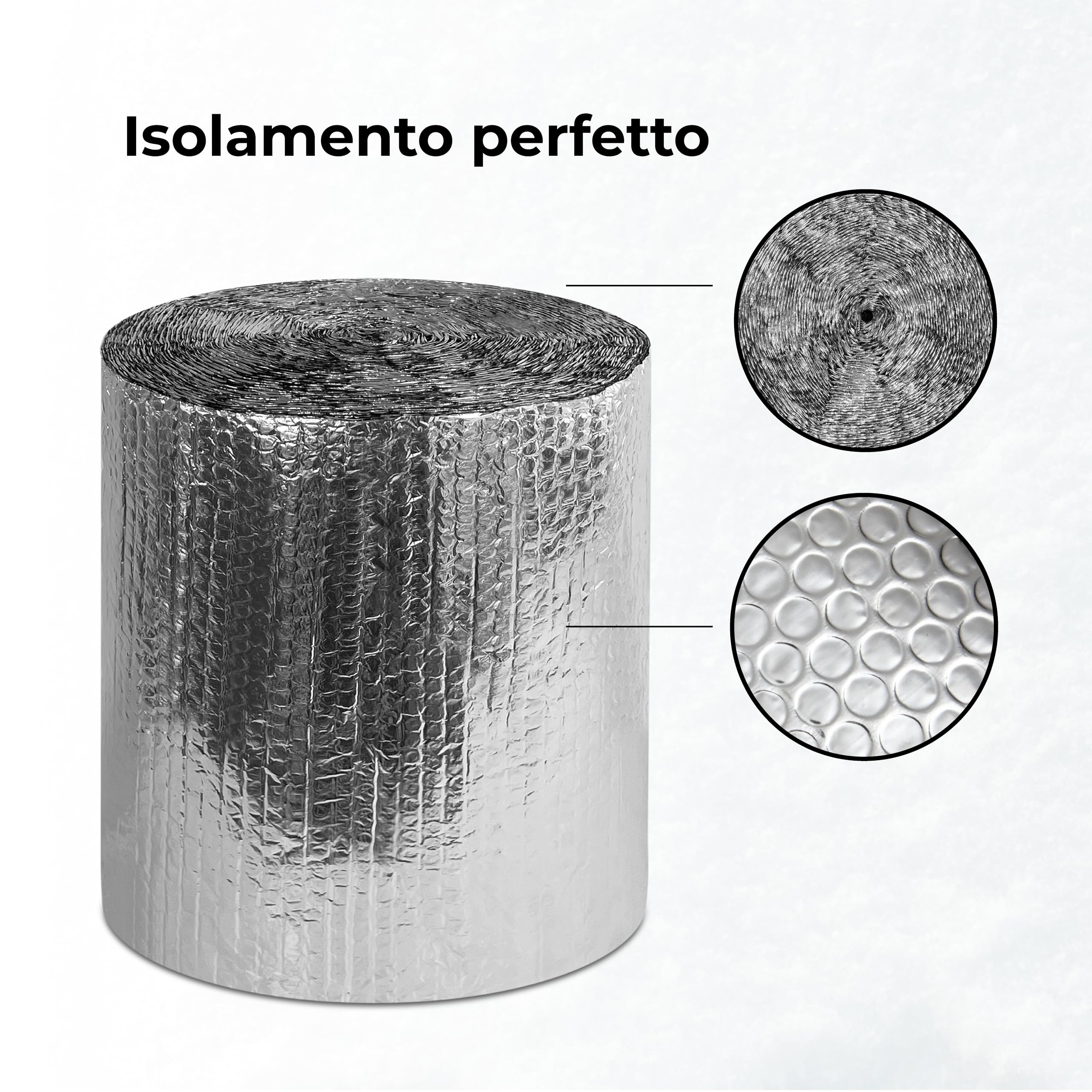 Isolante termico riflettente in alluminio e bolle triplo strato 1 x 20 m (20 m²) | Finestre, Radiatori, Cassetto Persiane, Porte, Camper, Mansarda, Uso Industriale, Alloggiamenti