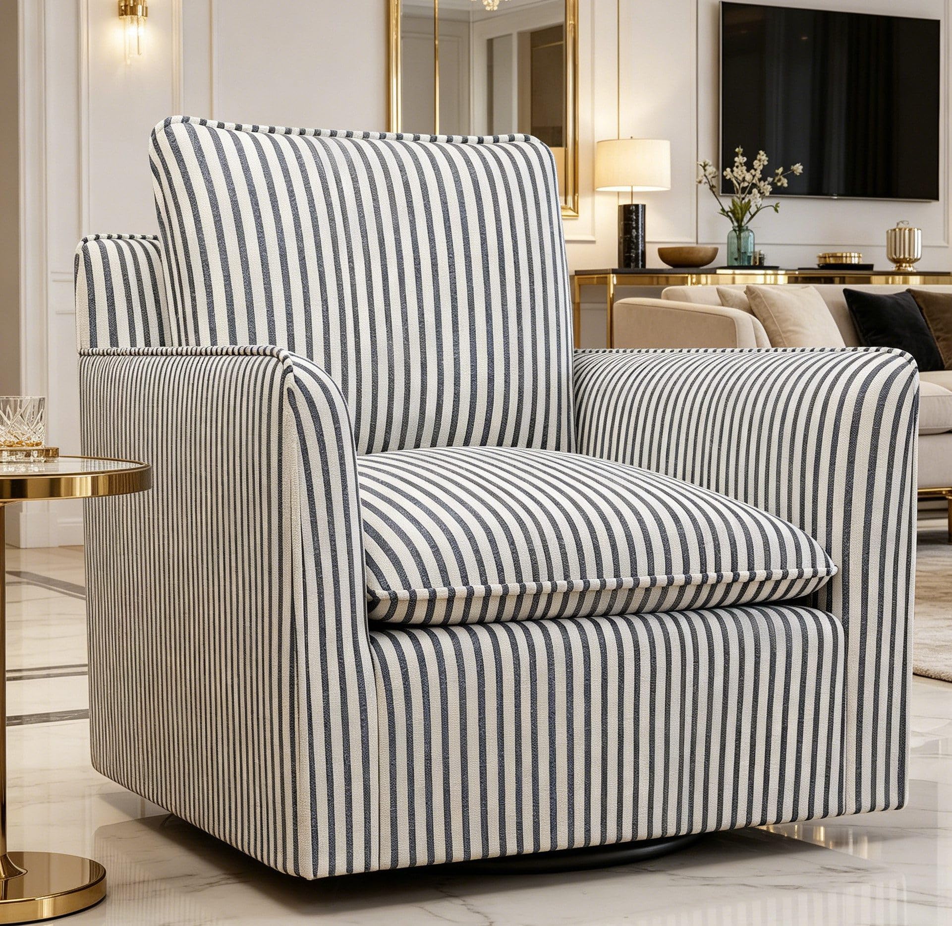 EBELLO Swivel Accent Chair with Padded Backrest, Blue