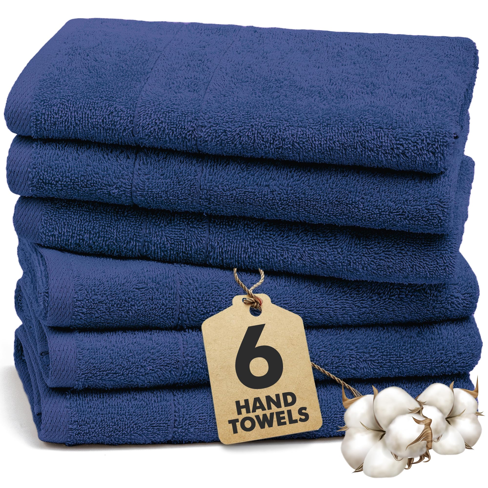 Novo Home Royal Blue Hand Towels For Bathroom – 550 Gsm 100% Cotton Soft & Absorbent – Pack Of 6 Small Towel (50X85cm) – Quick Dry Luxury Cotton Hand Towels –