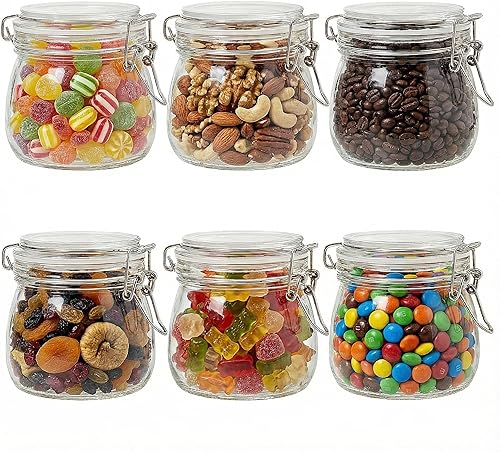 Juego de 6 recipientes herméticos de vidrio con tapas, tarros redondos grandes de almacenamiento de alimentos de 17 onzas  pasta, frijoles, avena,