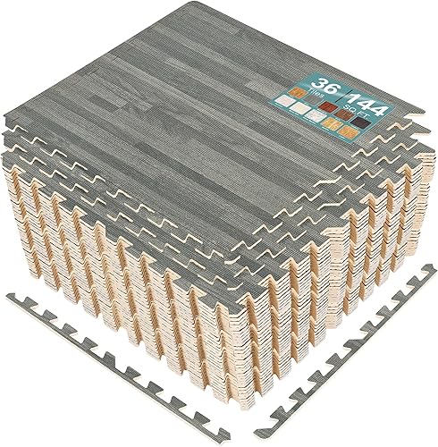 Miniatura 103 de Sorbus Azulejos de grano de madera de 80 pies cuadrados, tapete de espuma EVA entrelazado de azulejos de 3/8 pulgadas de grosor, rompecabezas