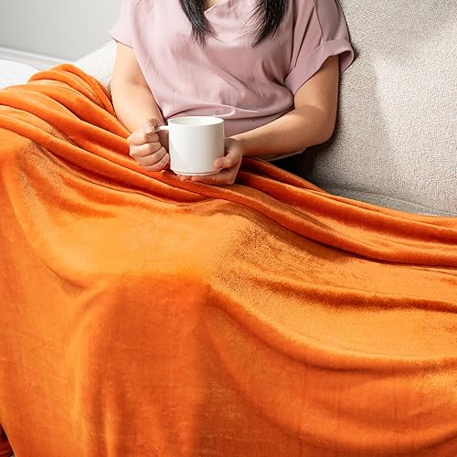 Miniatura 5 de PAVILIA Manta de forro polar naranja para sofá, manta de franela suave y mullida de otoño para sofá, manta de cama de microfibra de felpa de lujo,