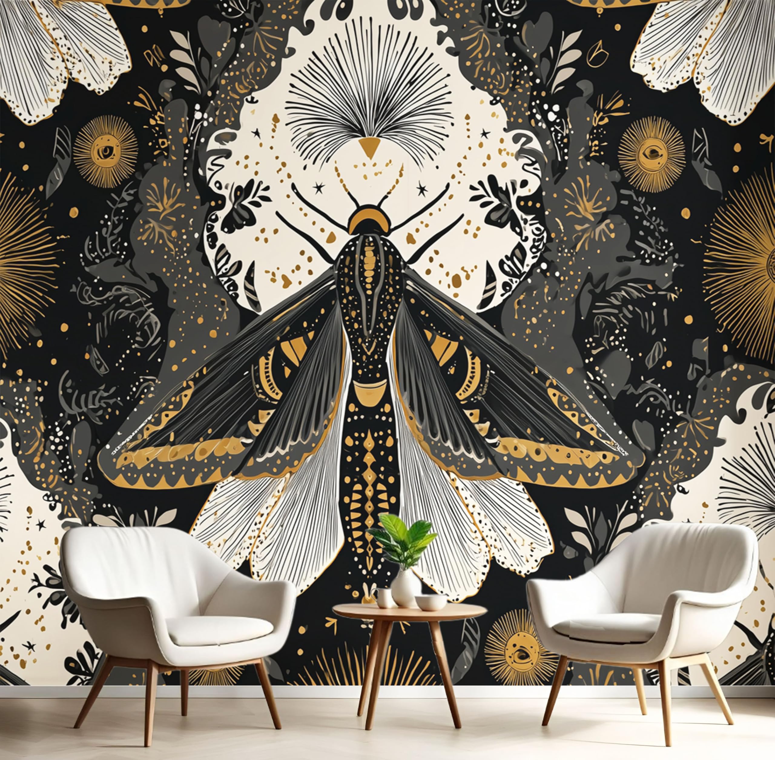 Papier peint panoramique 150x105 cm sphinx noir et or pour salon