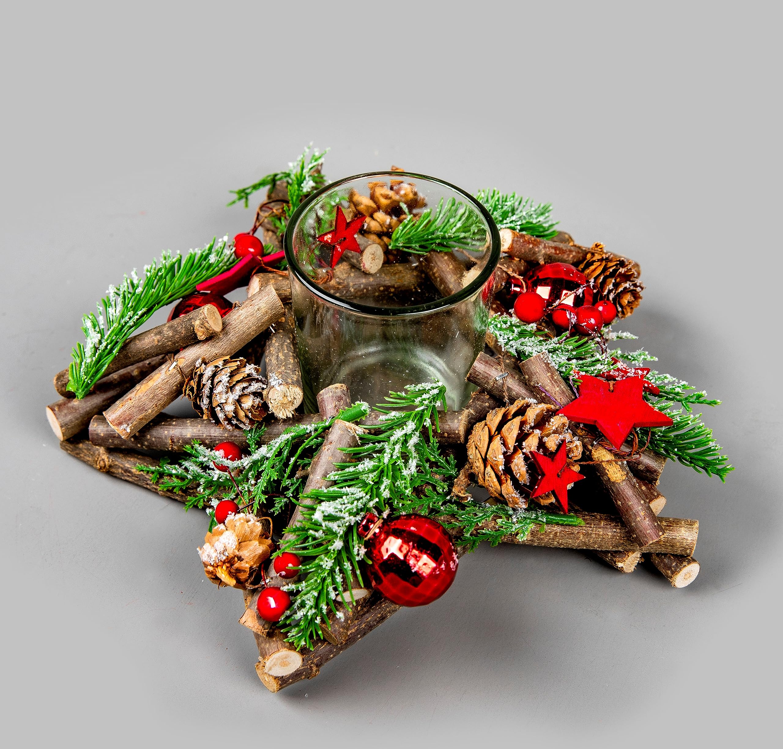 Shatchi Pine Twig Star Candle Holder - Red - 22cm