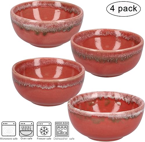 Miniatura 2 de Plato de cerámica para salsa de soja, cuencos pequeños, 3 pulgadas, juego de 4 (rojo pastel)