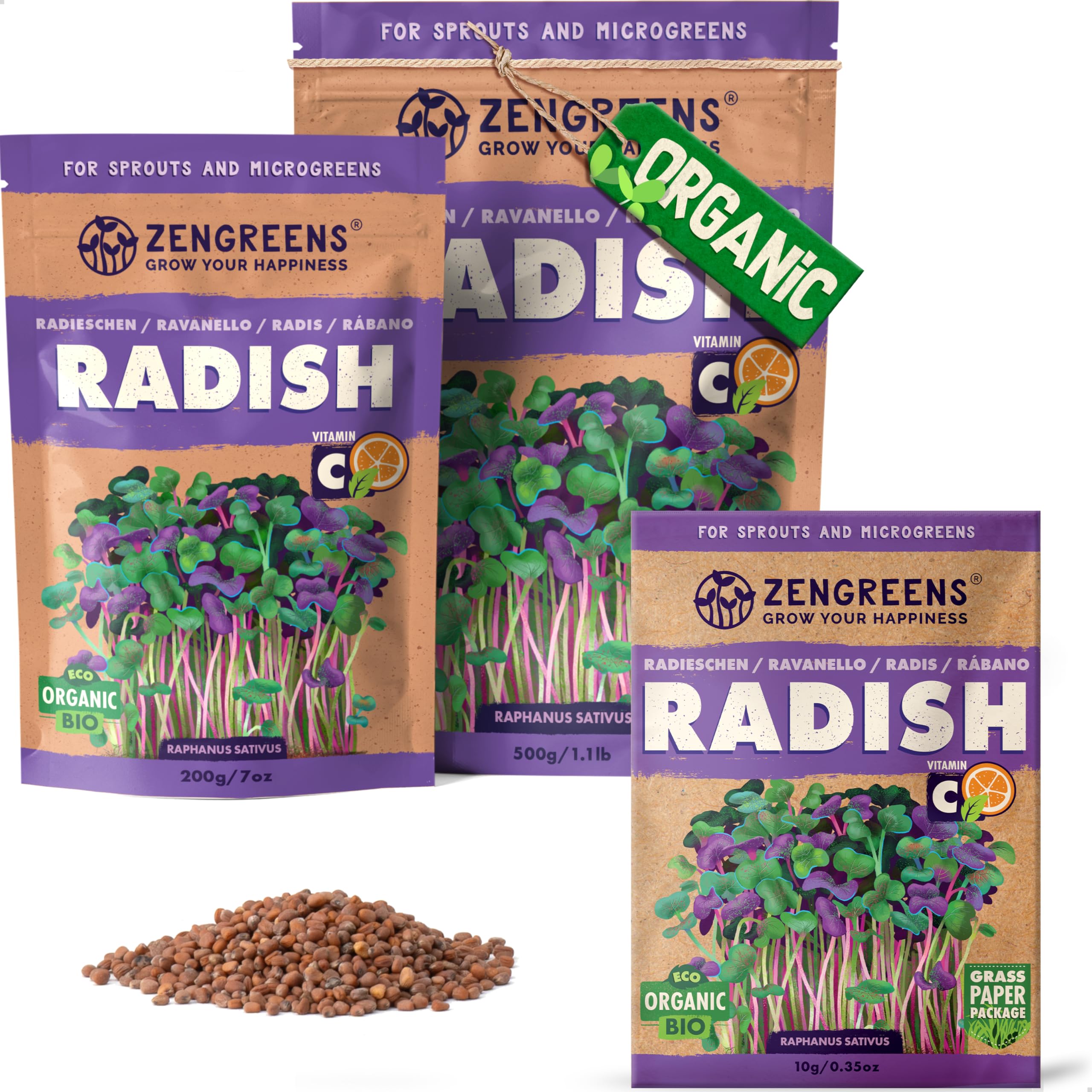 Organic Radish Sprouting Seeds - Choose Between 10g, 200g and 500g - Radish Seeds with a Germination Rate of Over 97% - Microgreens - Sprouts