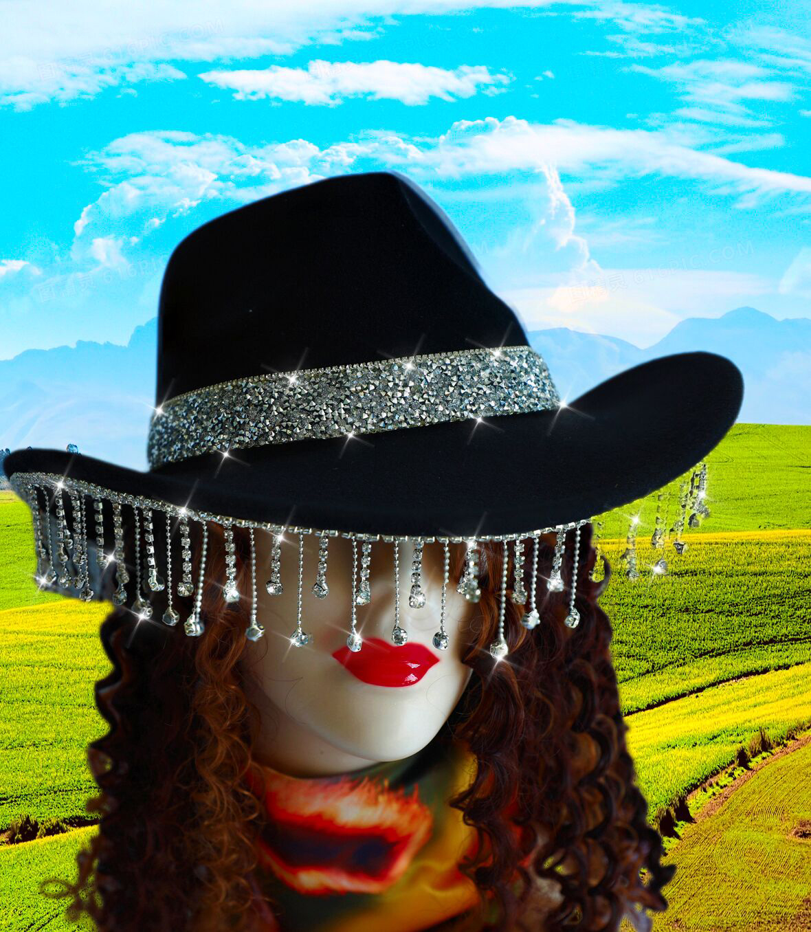 3343 Western Cowboy Hat For Men Women Fashion Fedora With Bling Diamond Rhinestone Cowgirl Hat Cowboy Hat Bling Diamond Rhinestone  main image 2
