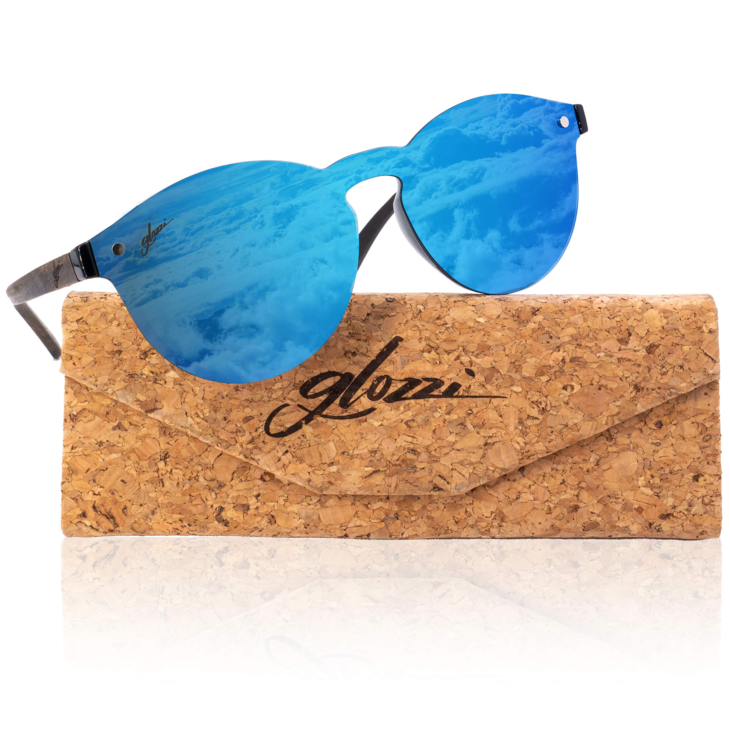 Sonnenbrille Damen Holz Polarisiert UV400 Rund mit Holzbügeln und Brillenetui aus Kork
