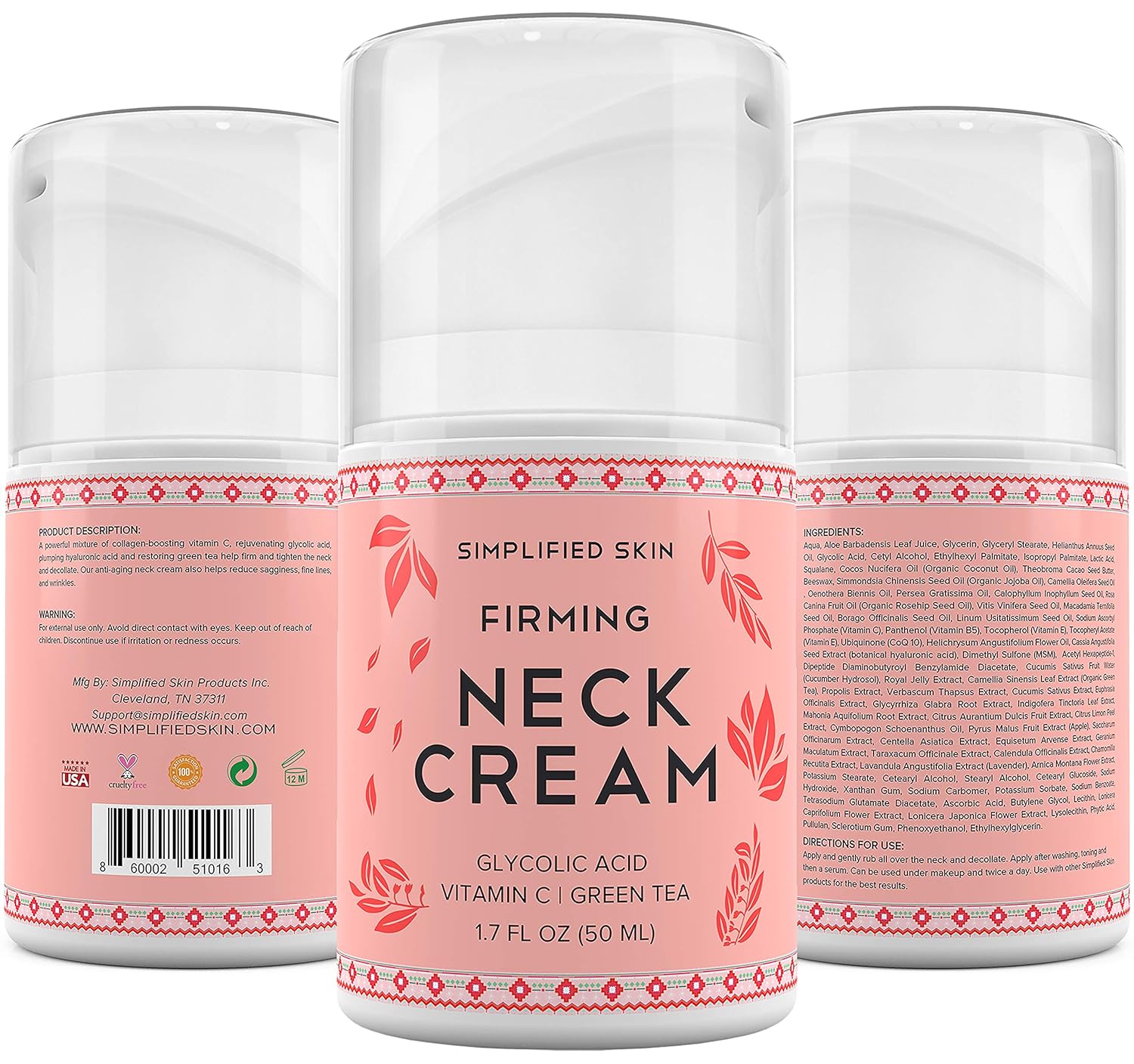 Simplified Skin Neck Tightening Cream for Sagging, Anti-Aging Chest & Decollete Moisturizer for Turkey Neck, Double Chin & Erase Crepe with Glycolic Acid & Vitamin C 1.7 oz. : Beauty & Personal Care