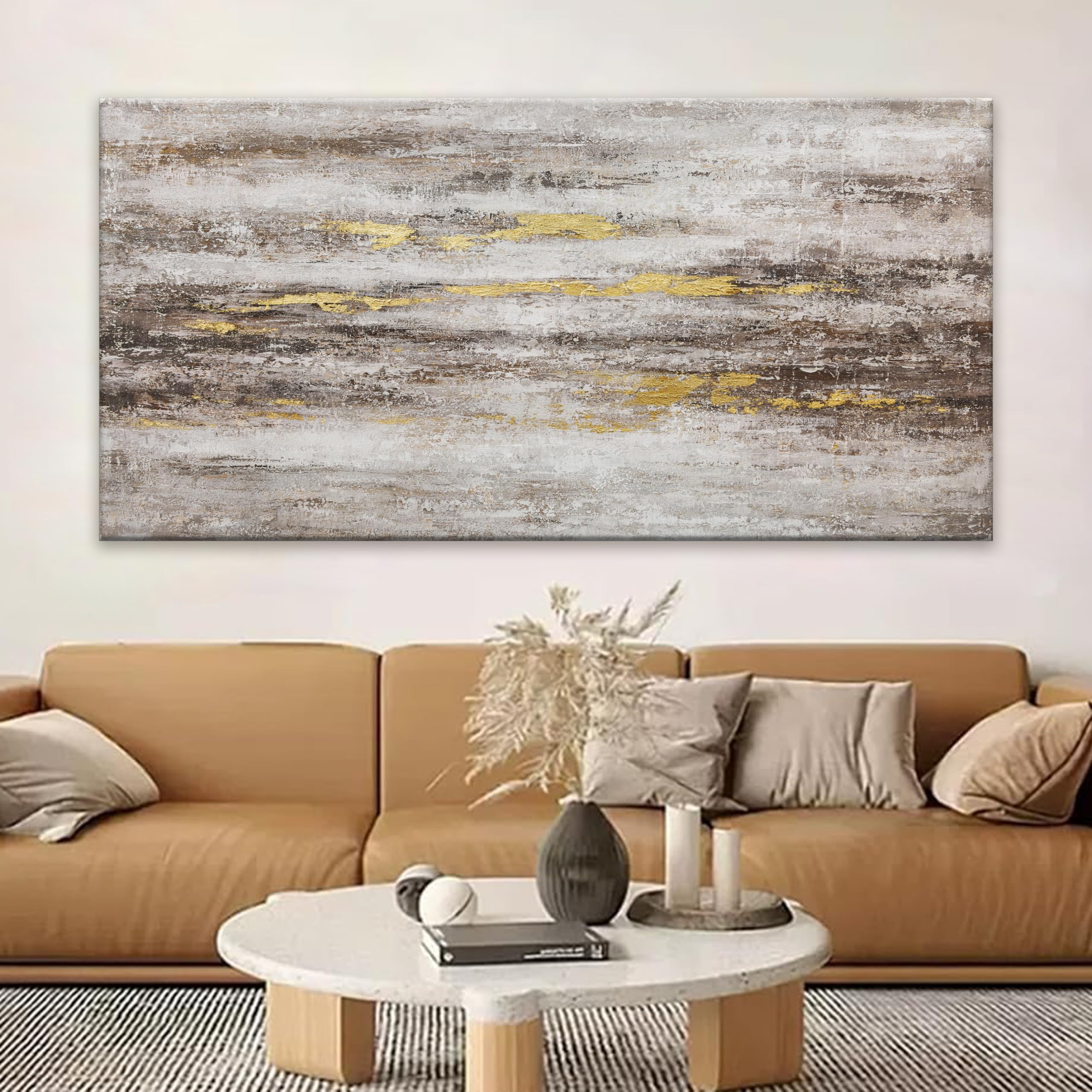 Aefouu Inner Frame Abstract Canvas Art Wall Decor Modern Artwork Decor Picture Contemporary Brown And Gray Abstract Art Decor For Bedroom(70X140cm/28X55in/Internal Frame)
