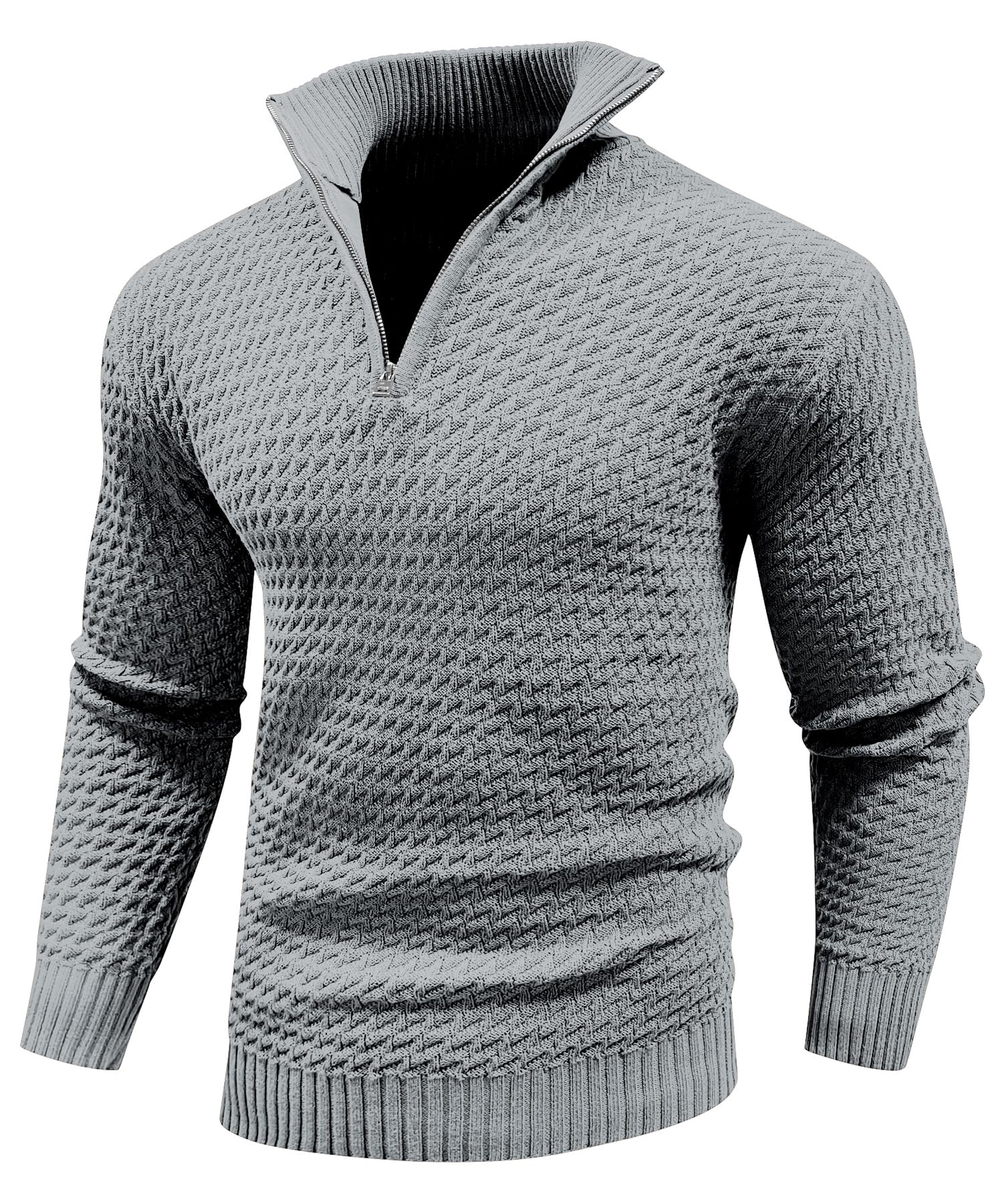 HYPESTFIT Pull Homme 1/4 Zip - Pullover Tricoté à Col Montant avec Fermeture Éclair, Manches Longues et Poignets Côtelés