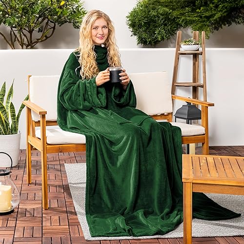 Miniatura 23 de PAVILIA Manta con mangas para adultos, mujeres y hombres, manta suave y cálida de forro polar, manta de regalo Negro -,Marrón,Burrito Beige,Carbón