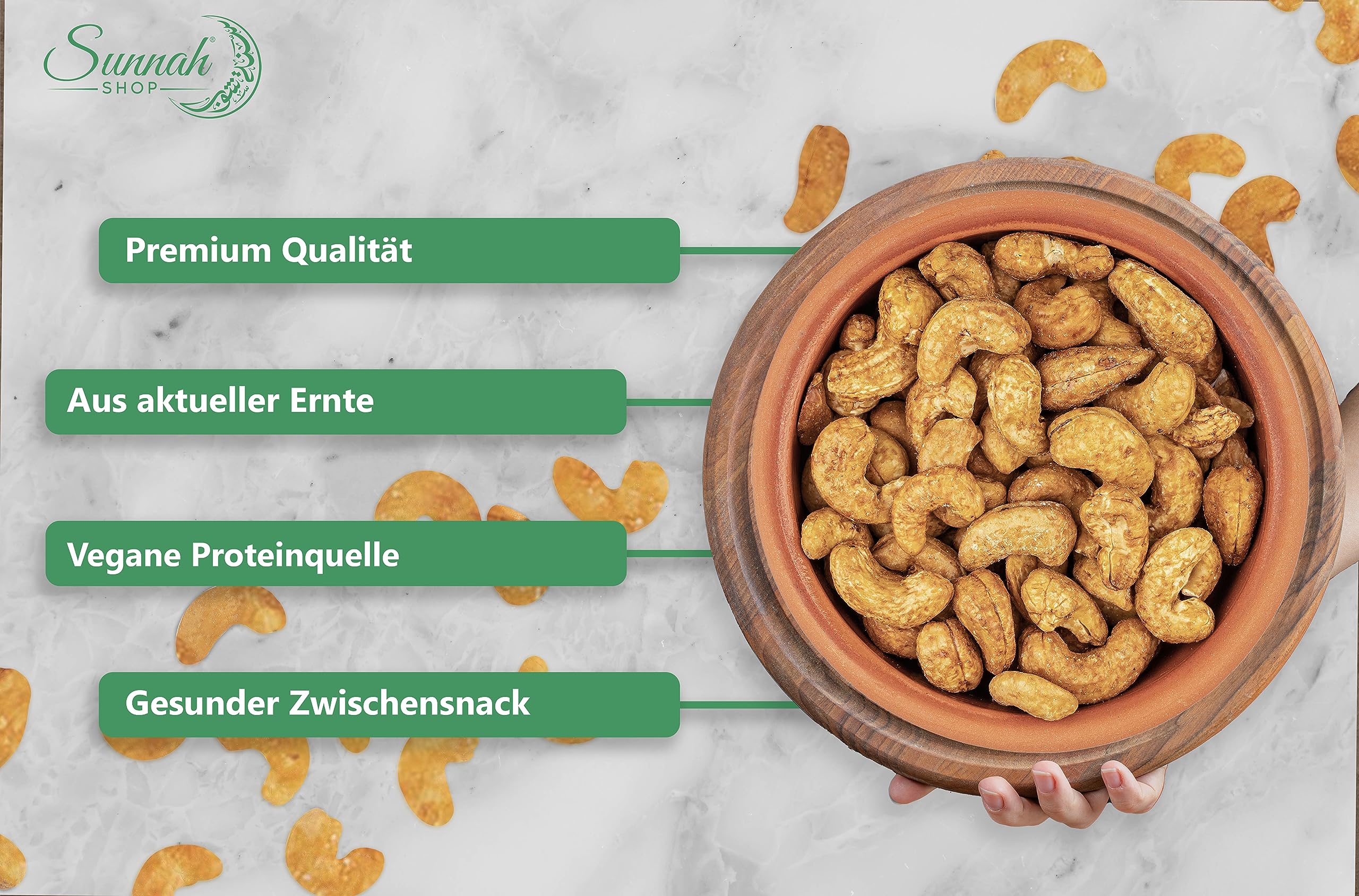 Sunnah Shop® Wędzone orzechy nerkowca 5 kg, całe orzechy nerkowca o intensywnym smaku, bogate w białko i zdrowe, chrupiące przekąski z wysokiej jakości orzechów, idealne w podróży