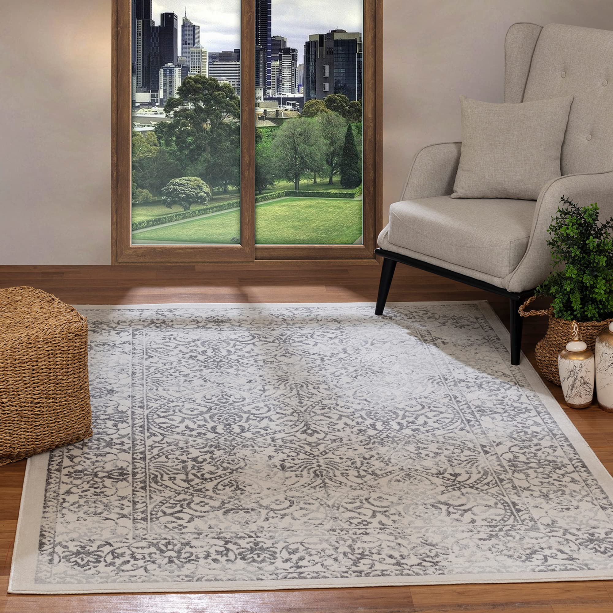 Livabliss HAZEL Vintage Oriental Area Rug - Tan/Ivory - 120 x 170 cm - 100% Polypropylene