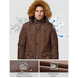 WenVen Men\'s Winter Coat Puffy Jacket with Fur Removable Hood (Coffee, 3XL)
