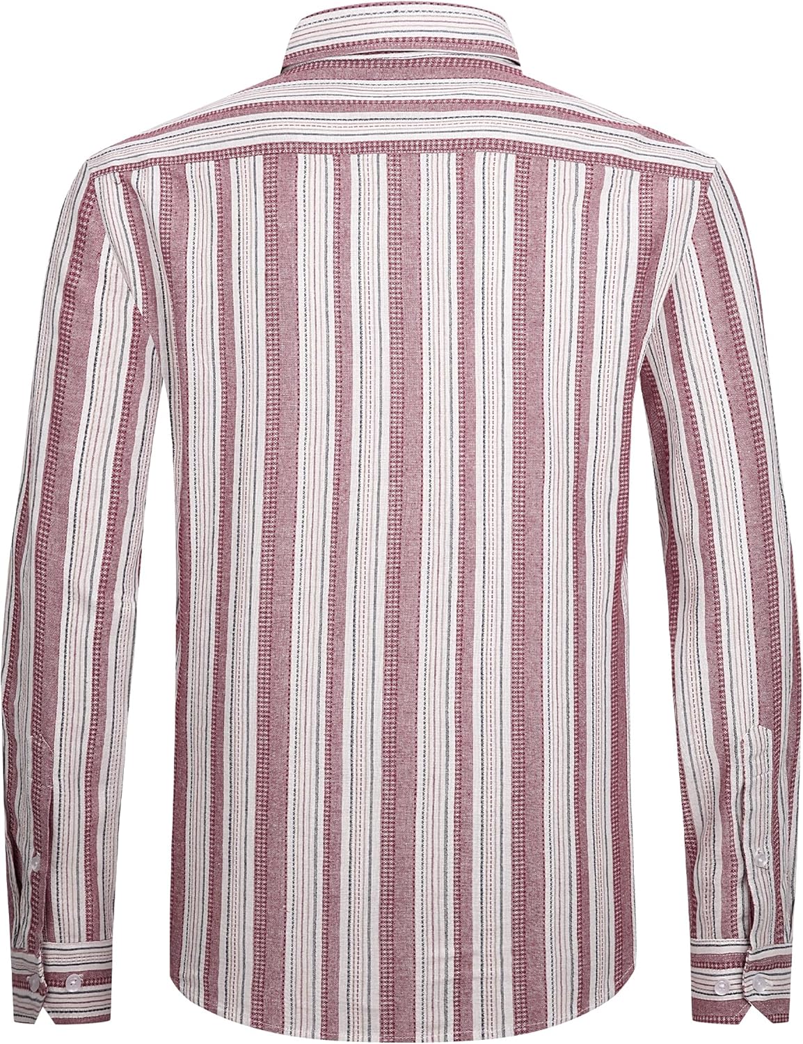 Damipow Mens Linen Cotton Striped Long Sleeve Dress Shirt Casual Button Down Shirt - Image 4