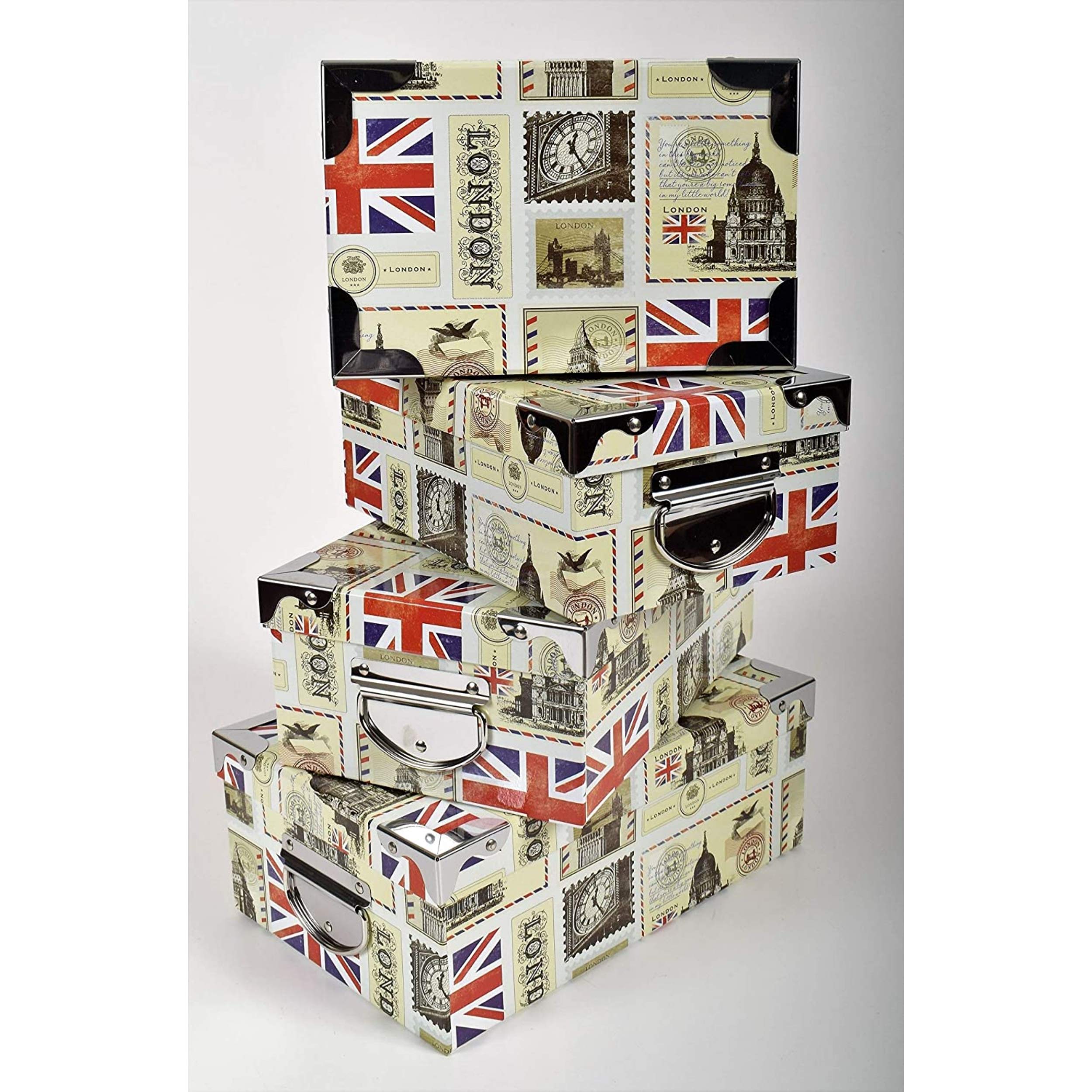 2J London, Set Of 4 Printed Cardboard Storage Boxes Decor UK, England - Image 2