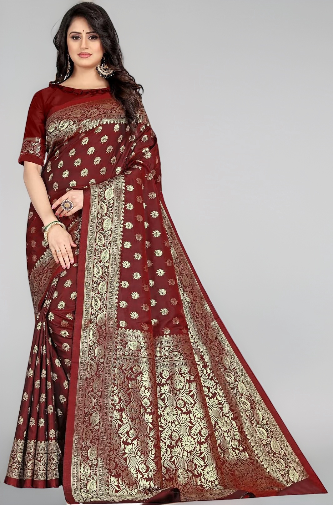 Sugathari Women's Banarasi Saree Pure Kanjivaram Silk Saree Soft new ladies 2023 Design Wear Pattu Sarees Latest Cotton Party Sari collections With Blouse Piece for Wedding sadi (PARI S-1 MAROON)