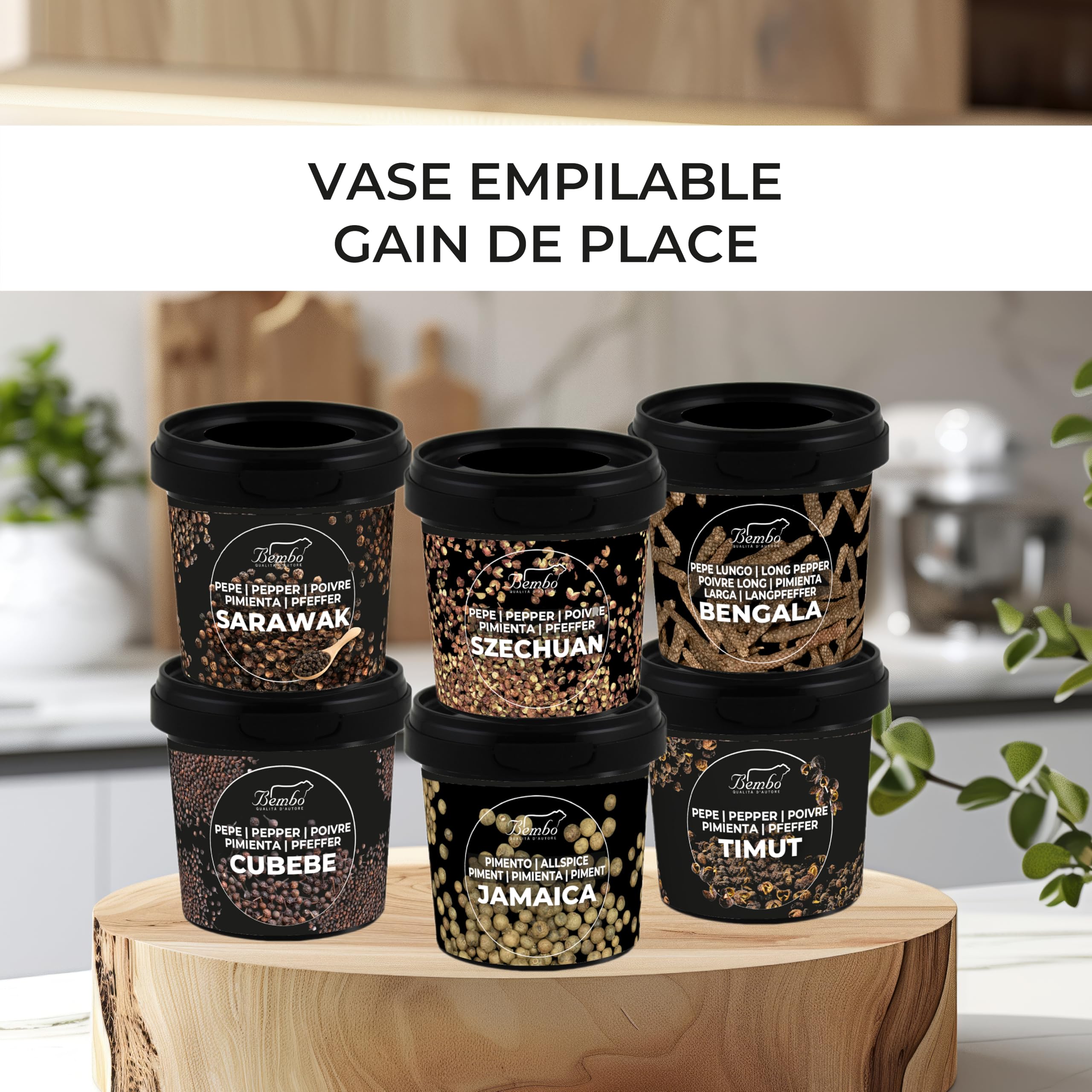 Poivres du monde Bembo – 6 poivres gourmets rares – Cadeau d’épices – Cuisine Raffinée
