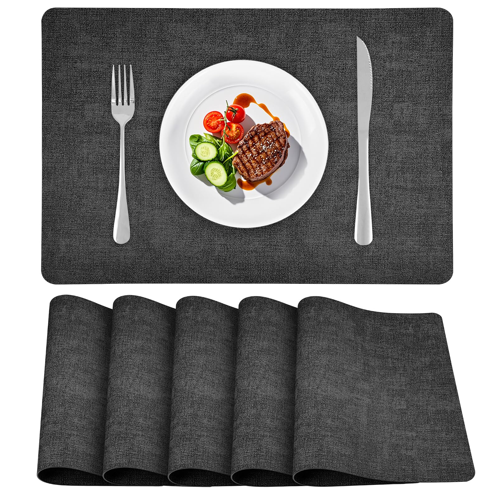 Set de Table en Cuir Gris Foncé Lavable et Antidérapant 40x30