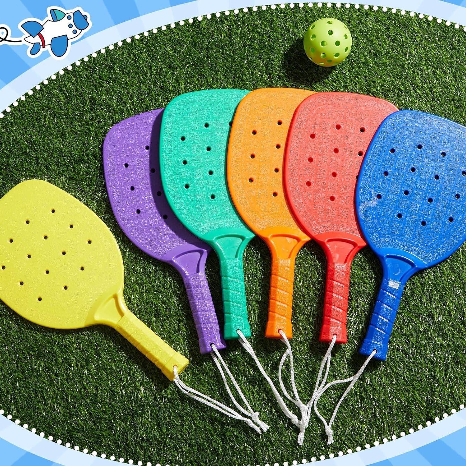 Seenelling Plastic Paddleball Racket PE Equipment for Elementary School with Lanyard Classes Equipment, 15.2 x 7.5 Inches