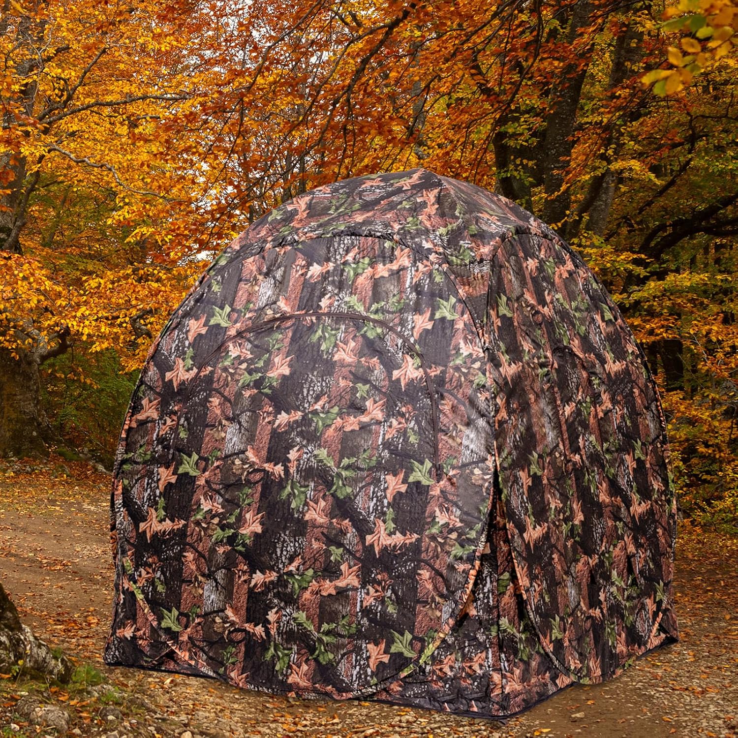 HAPPYGRILL Pop Up Hunting Blind Portable Ground Blind Waterproof Hunting Tent for 2-3 People, Camouflage Hunting Tent with 360 Degree Mesh Windows