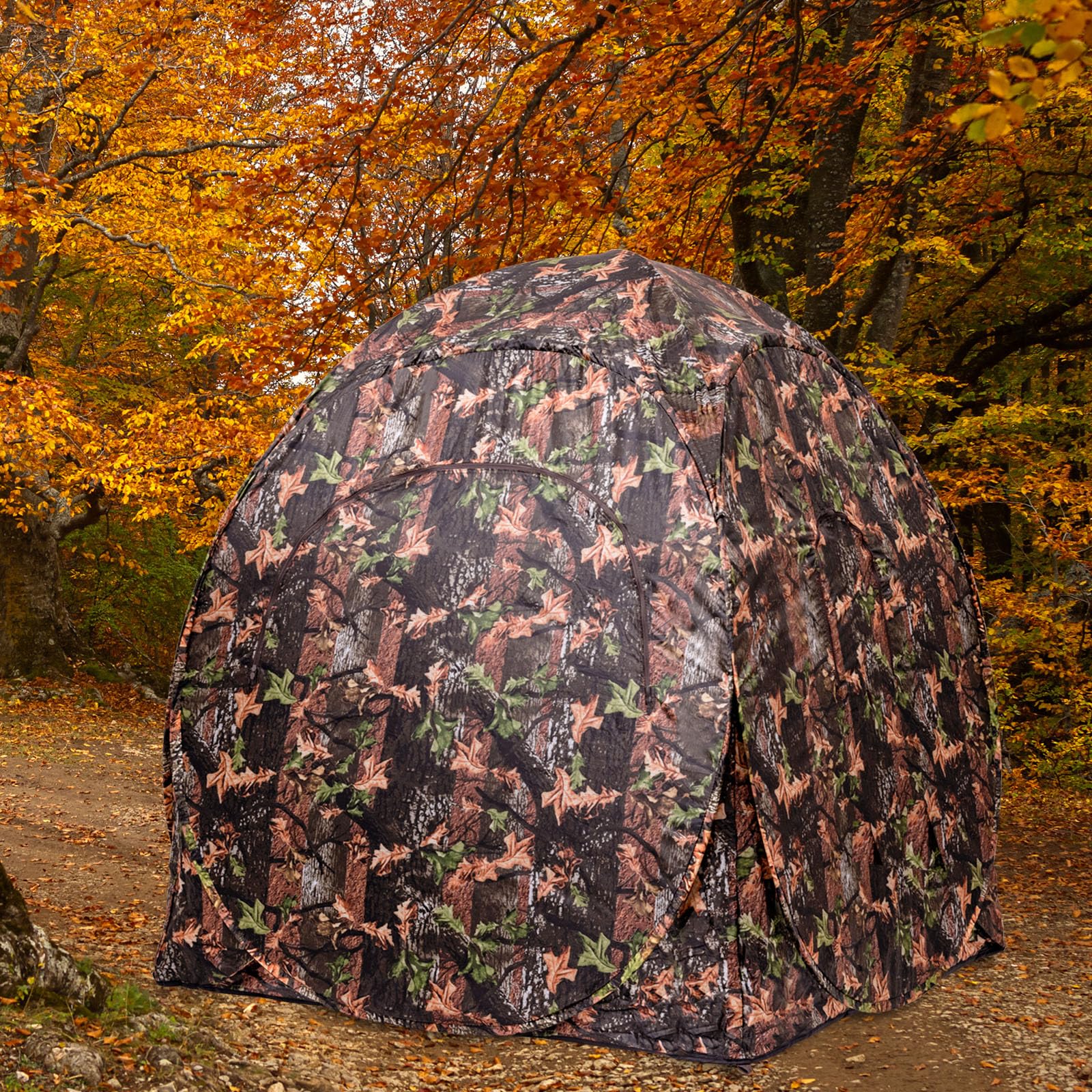 GYMAX Tenda da Caccia Mimetica, Palo da Caccia Pop-Up Portatile, con Finestra a Rete, Picchetti per il Terreno, Borsa per il Trasporto, Facile da Montare per Campeggio a Caccia di Cervi/Tacchini