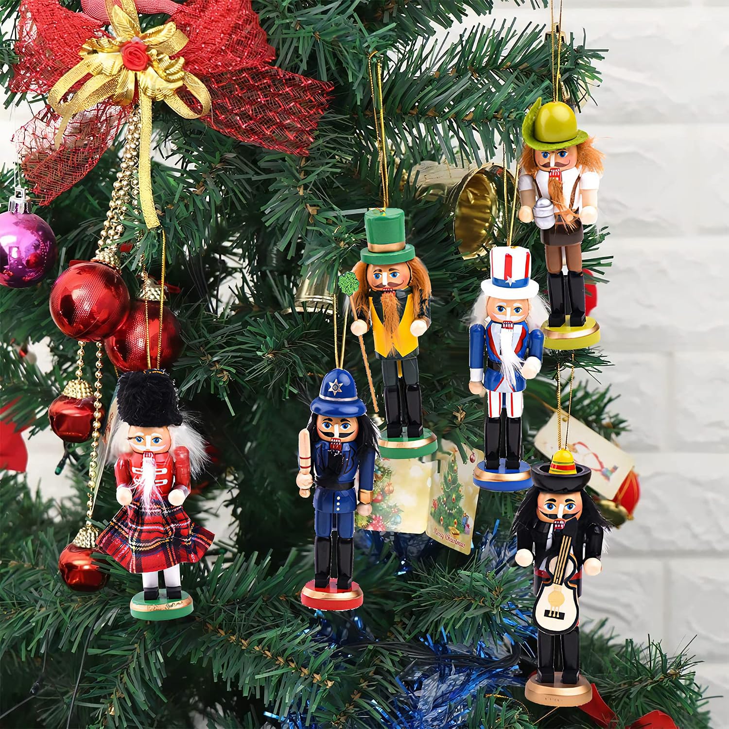 BlueSpace Christmas Nutcracker Ornaments Set Wooden Nutcrackers Hanging Decorations for Christmas Tree Figures Puppet Gifts(5'', Green)