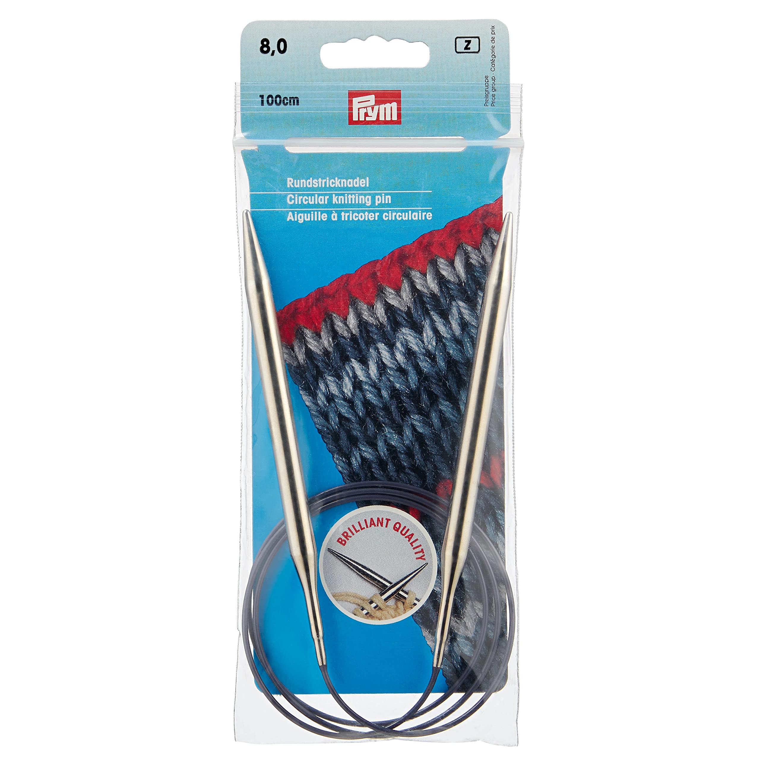Circular Knitting pins Brass 100 cm 8.00 mm Silver col