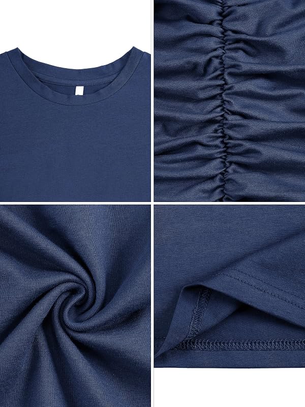 Laughido Women's Short Sleeve Ruched Bodycon Sundress Knee Length T Shirt Dresses 2025 Trendy Casual Outfits (Royal Blue, X-Small) by Laughido - Used condition - Image 4