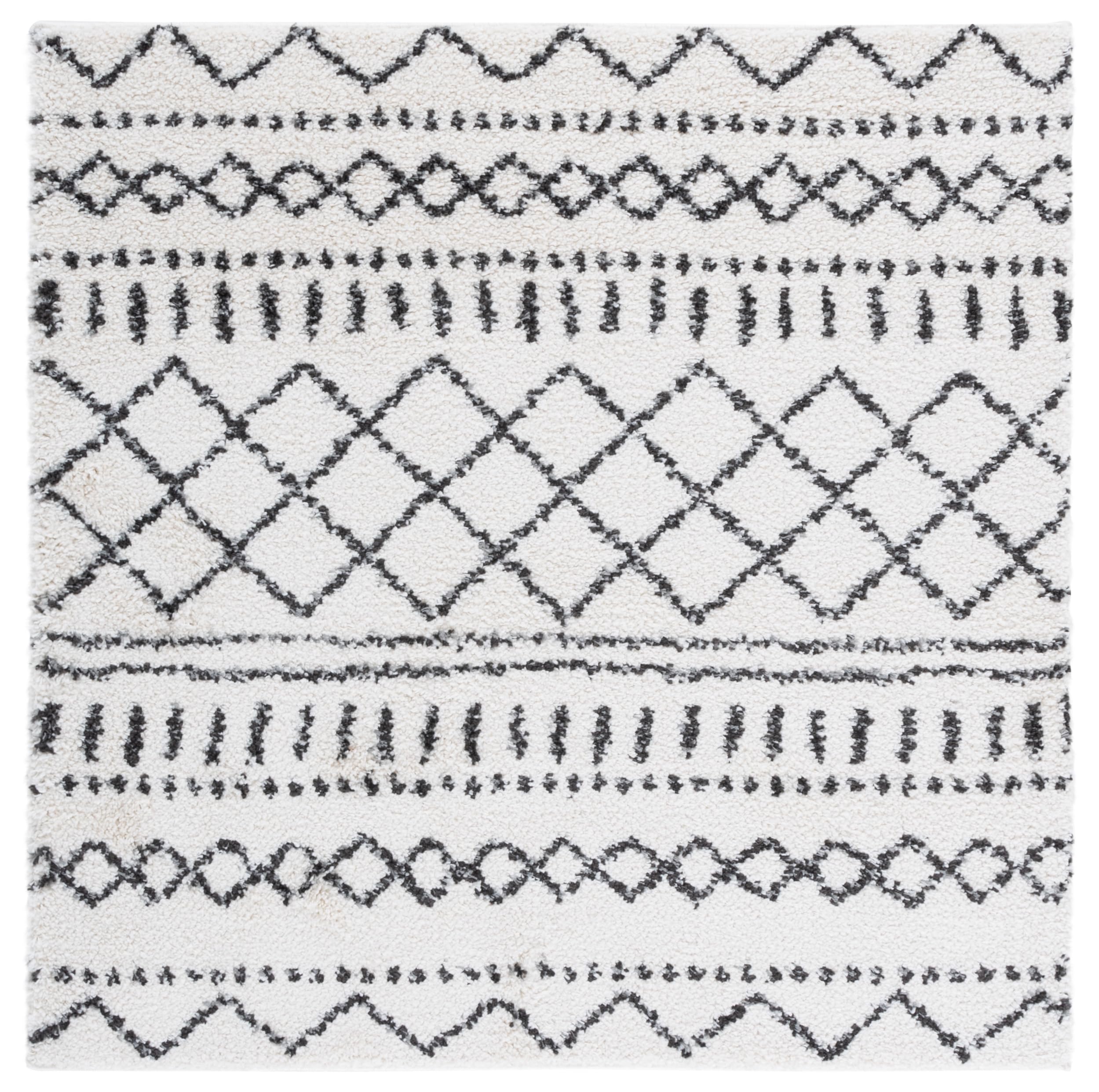 SAFAVIEH Arizona Shag Collection Area Rug - 5'1" Square, Ivory &amp; Black, Moroccan Boho Design, Non-Shedding &amp; Easy to Clean, Ideal for Living Room, Bedroom, Dining Space (ASG741Z)