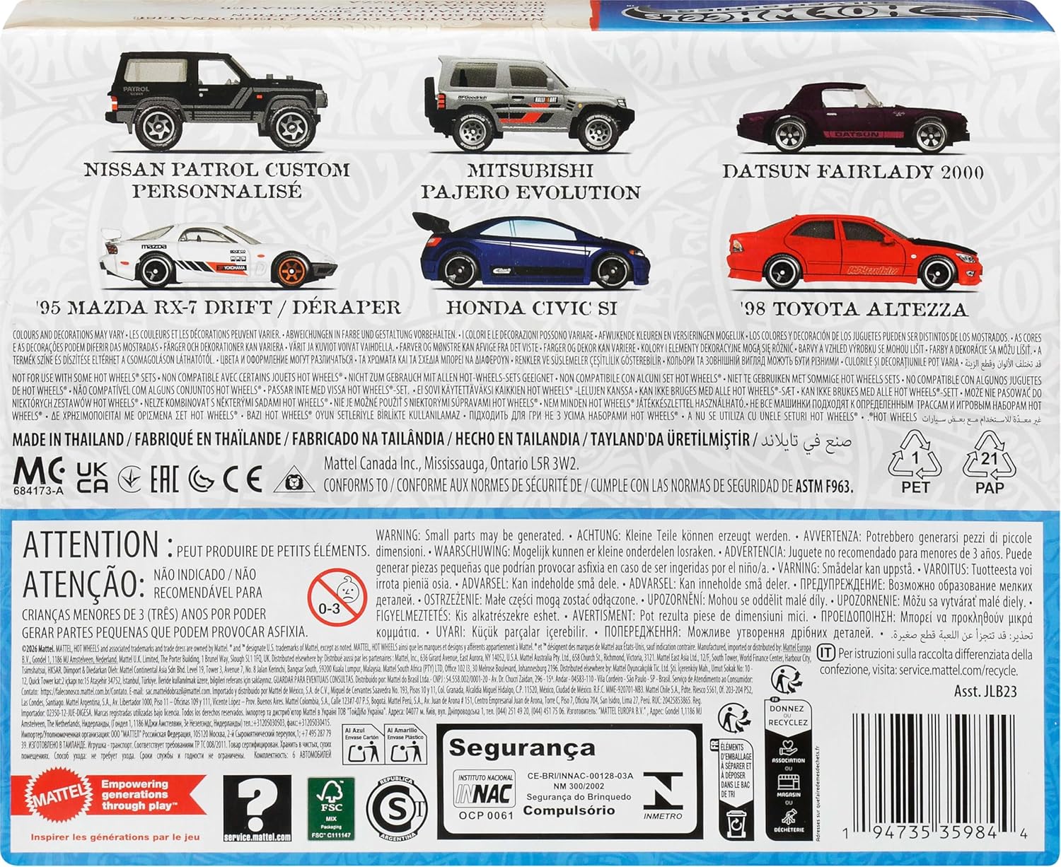 Hot Wheels 1:64 Scale Die-Cast Toy Cars, Set of 6 Japanese Vehicles with Elevated Deco (Styles May Vary)