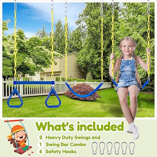 Miniatura 2 de El juego de 3 columpios incluye un anillo de gimnasio, barra de columpio de trapecio, 2 asientos, accesorios de repuesto para patio trasero de