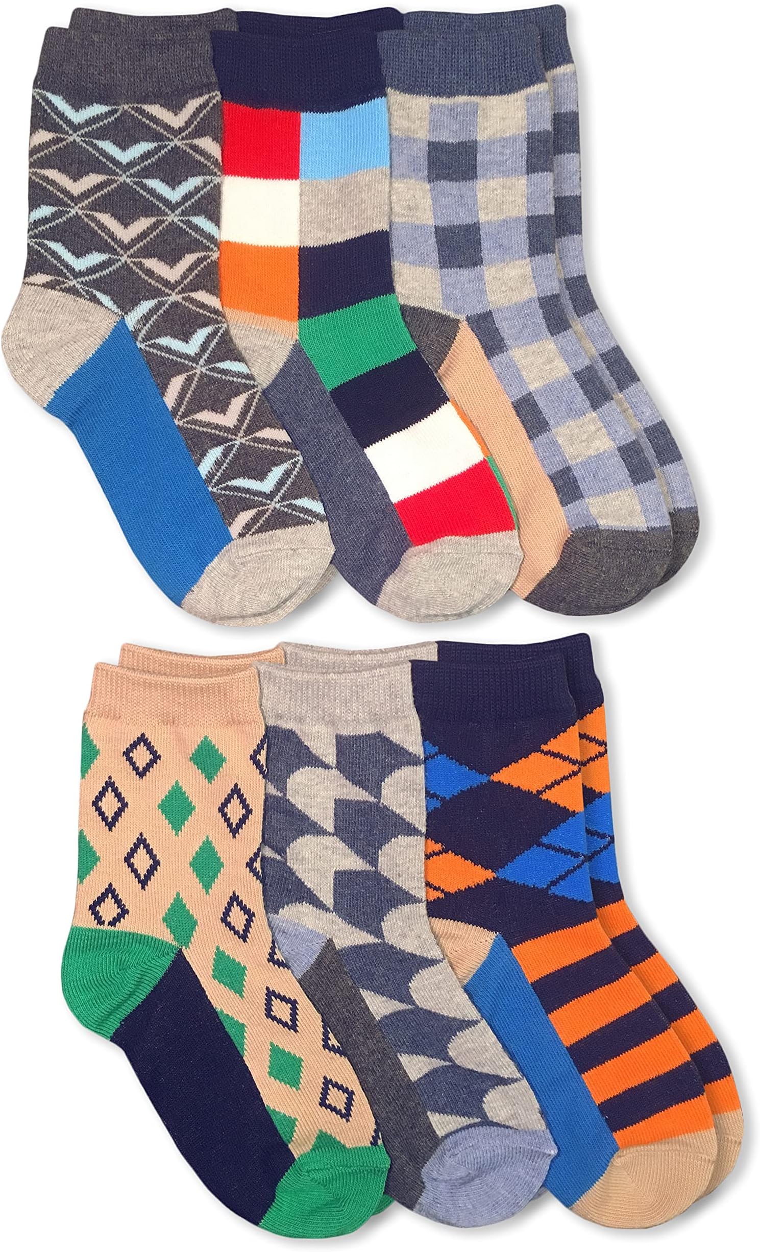 Boys' Fun Colorful Dress Crew Socks 6 Pair Pack