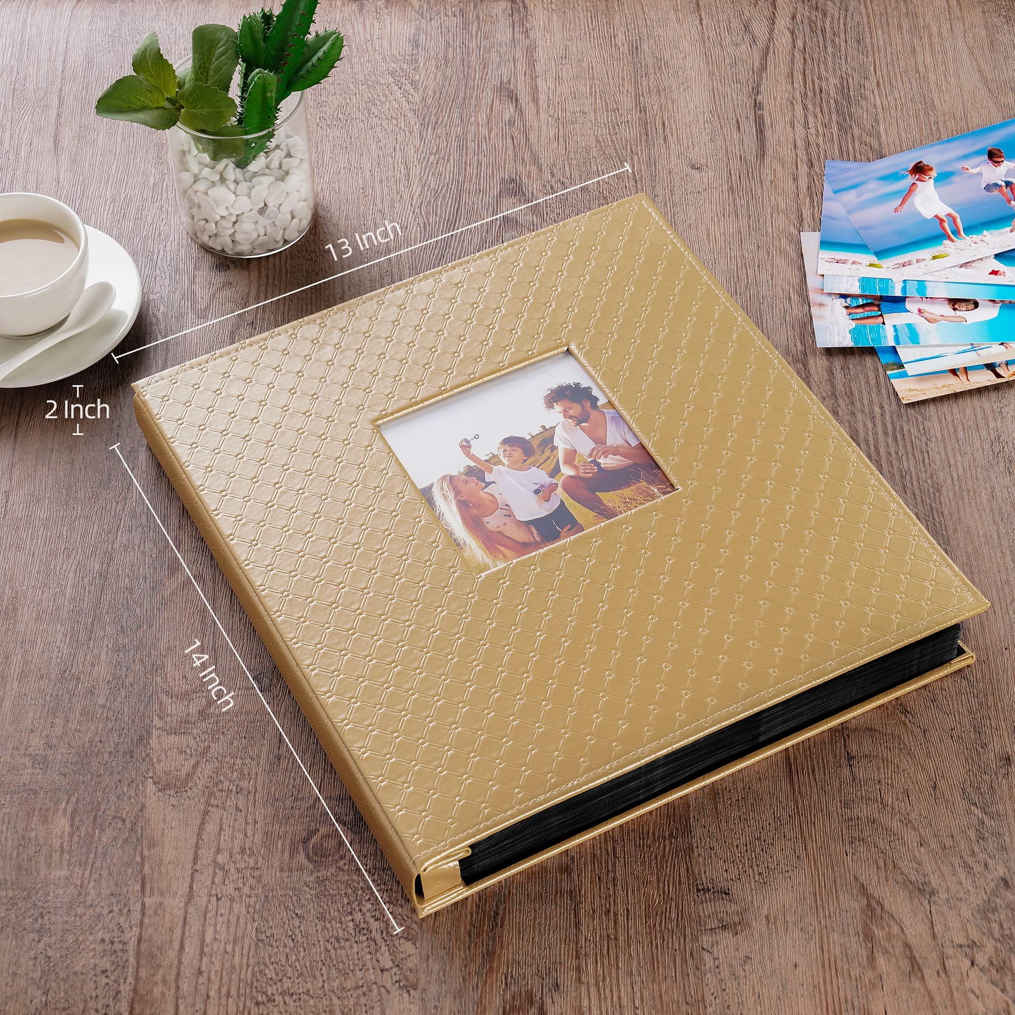 Mublalbum Álbum de fotos de cuero de 4 x 6 pulgadas, 600 fotos, gran capacidad, con 600 bolsillos horizontales y verticales para bebé, boda, aniversario, familia (dorado)