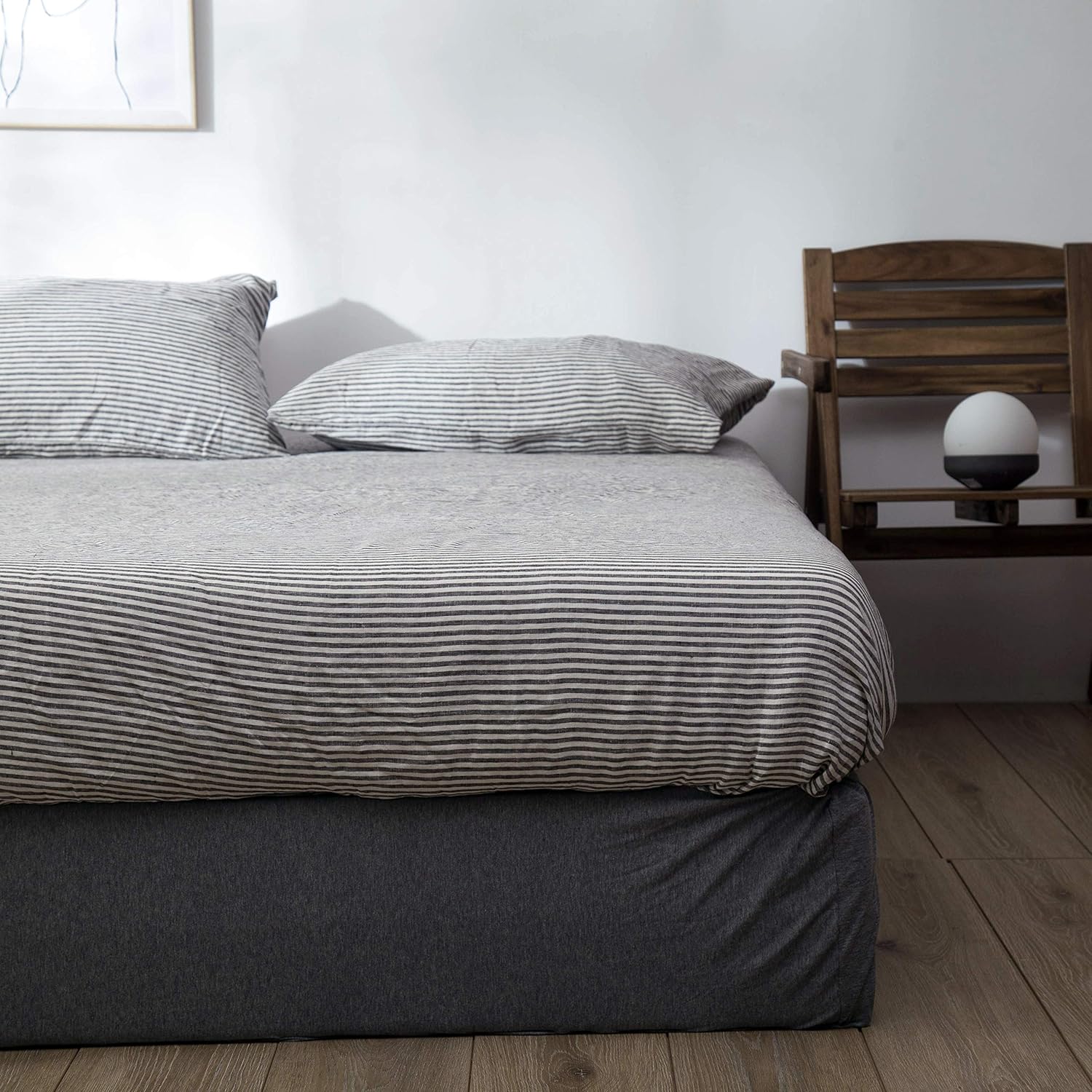 Best Deal Product Roore 100% French Linen Bed Sheet Set I 4 Piece Bedding Set (2 Pillow Shams, 1 Flat Sheet, and 1 Fitted Sheet) I Soft Wrinkled Striped Design… (Dark Gray Striped, King) Flash Deals - 70% OFF Roore 100% French Linen Bed Sheet Set I 4 Piece Bedding Set (2 Pillow Shams, 1 Flat Sheet, and 1 Fitted Sheet) I Soft Wrinkled Striped Design… (Dark Gray Striped, King)