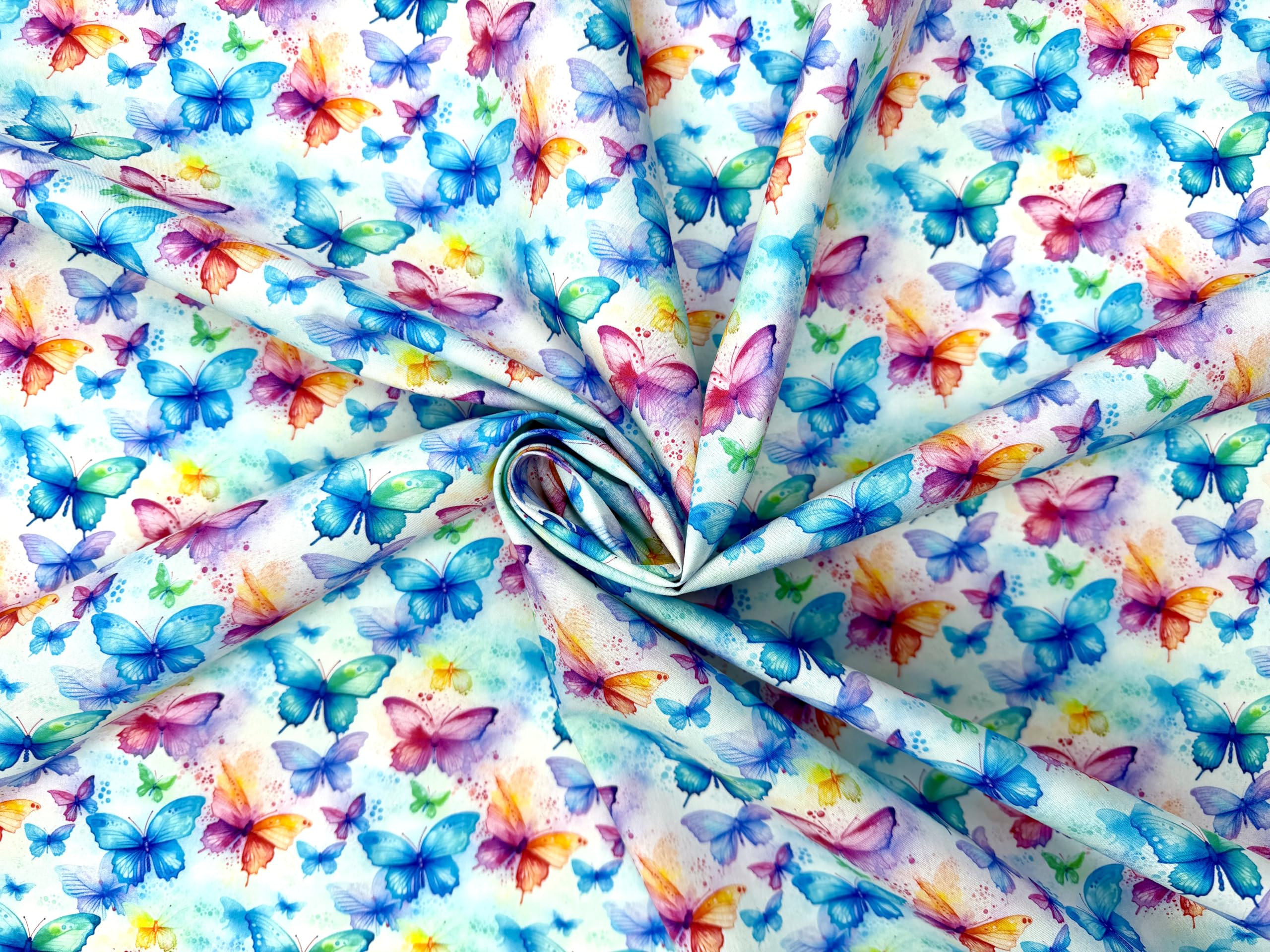 Pyrhan Butterfly Floral 100% Cotton Fabric By the Metre, Sewing Material 112 CM 45-inch Wide Print Cotton Material by the metre. Ideal to use with Any Lining Fabric, Making Fat Quarters