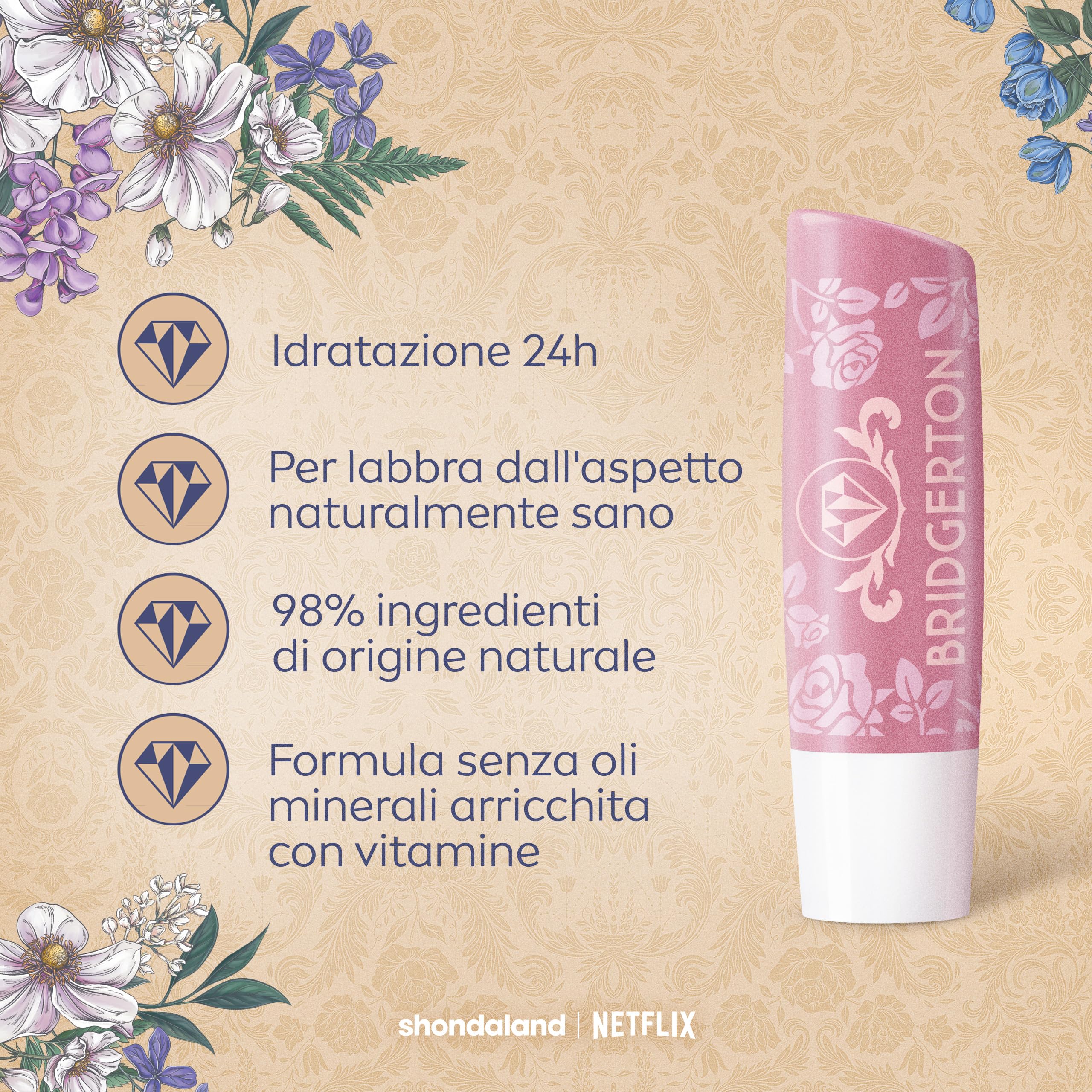 Labello Bridgerton Limited Edition Rose Meringue 4.8g, Limited Edition Romantic Design Colorful Lip Balm, 24h Moisturizing Lip Balm with Rose Aroma and Pearl Touch - 5