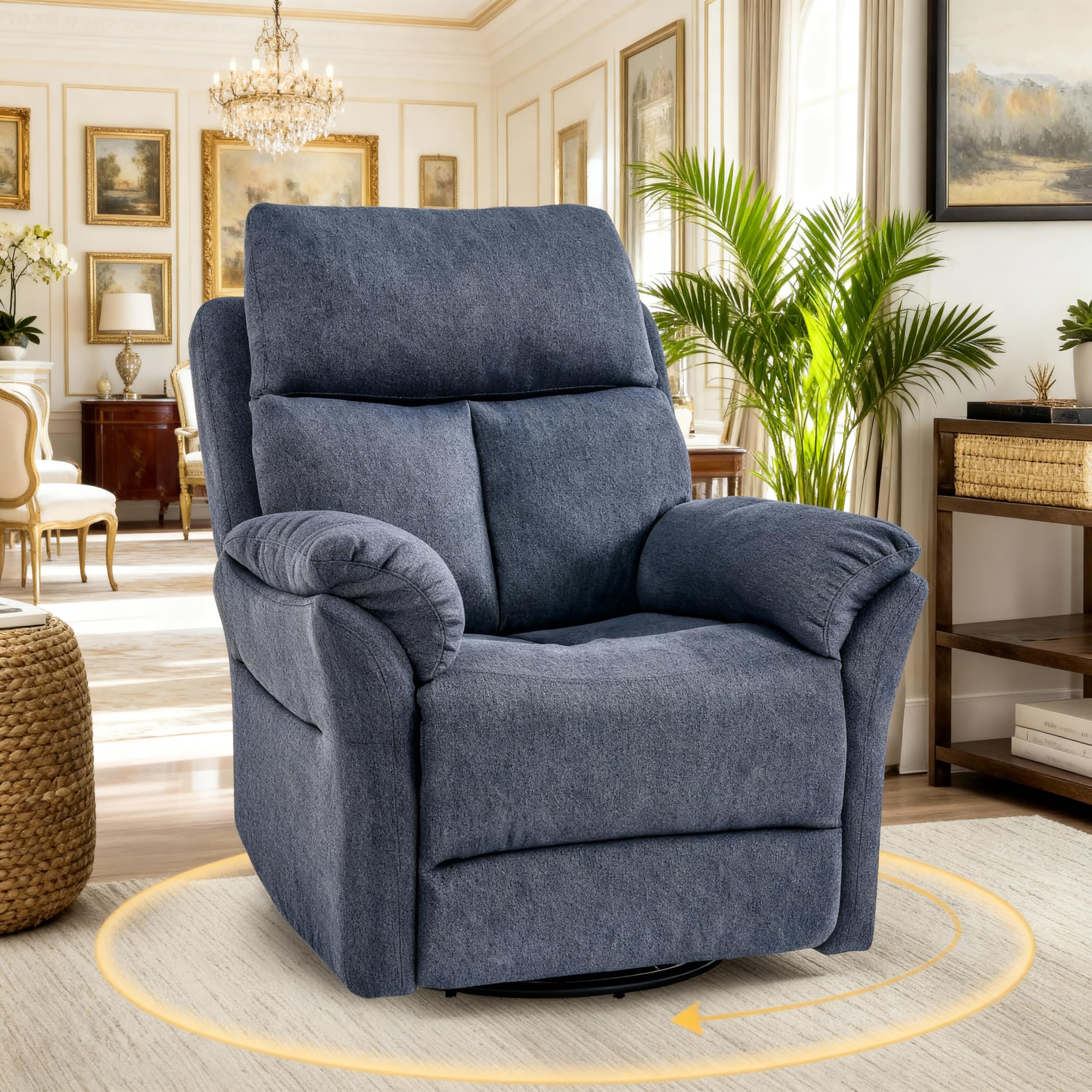 Photo 1 of *scratches on bottom turning piece* Trygoal Oversized Rocker Recliner Chair, Manual Swivel Rocking Recliners with Adjustable Backrest Footrest for Adults, 360° Swivel Lazy Boy Recliner Chairs for Living Room, Reading, Bedroom, Blue