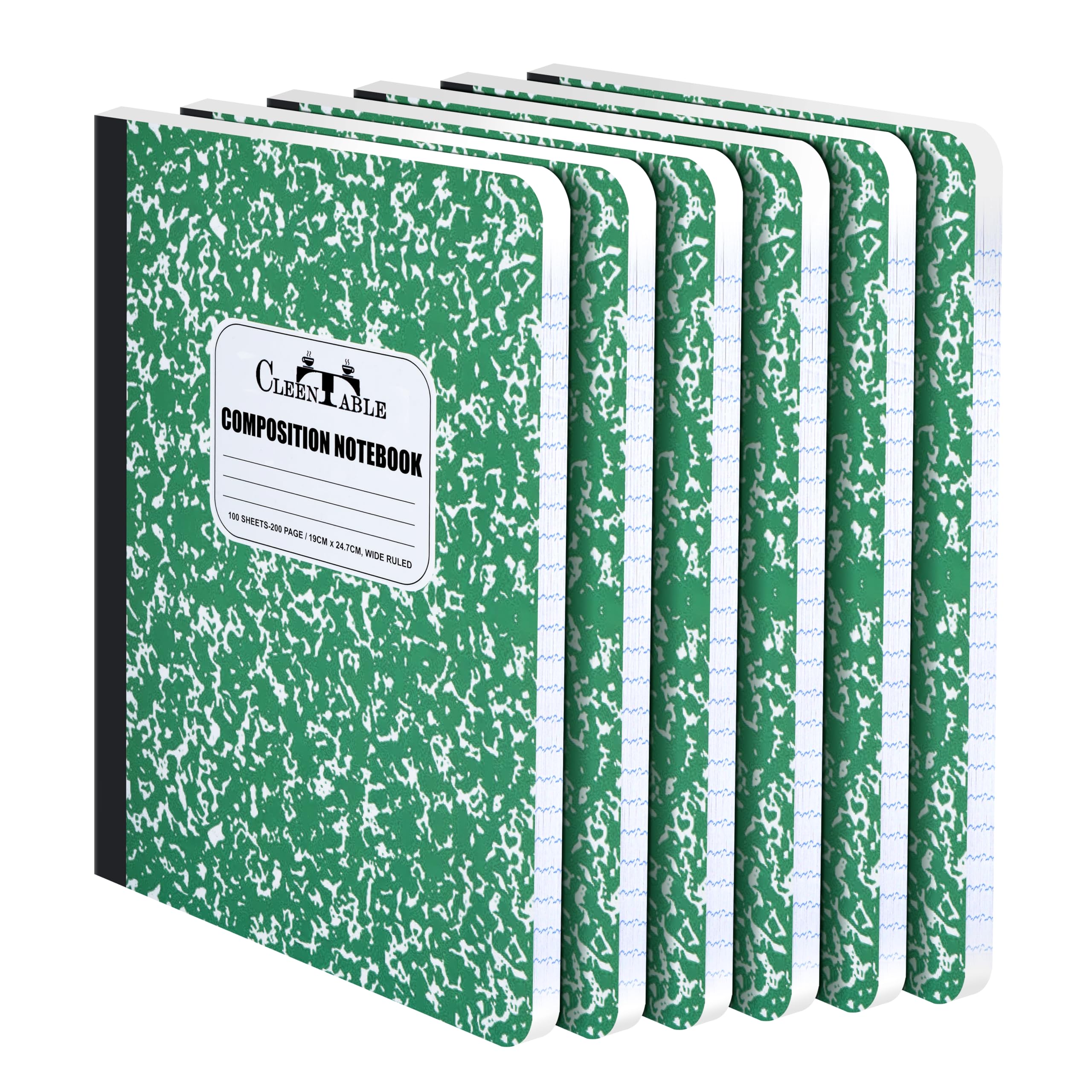 CLEENTABLE Confezione da 48 quaderni con copertina rigida, carta a righe universitarie, quaderni per scuola, quaderno per compilare la scuola, 9-3/4 x 7-1/2 pollici, 100 fogli, 200 pagine copertine