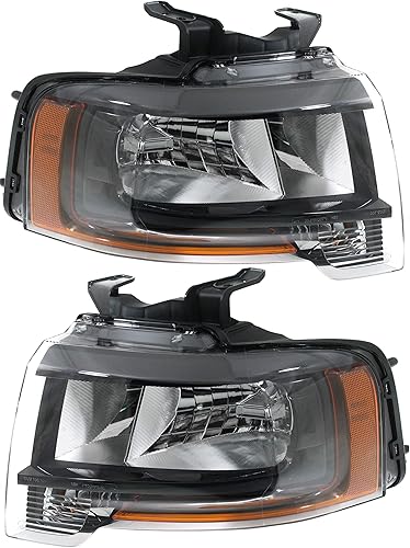 Garage-Pro Juego de 2 faros delanteros compatibles con Ford Expedition 2015-2017, lente transparente, negro, halógeno interior con bombillas para el