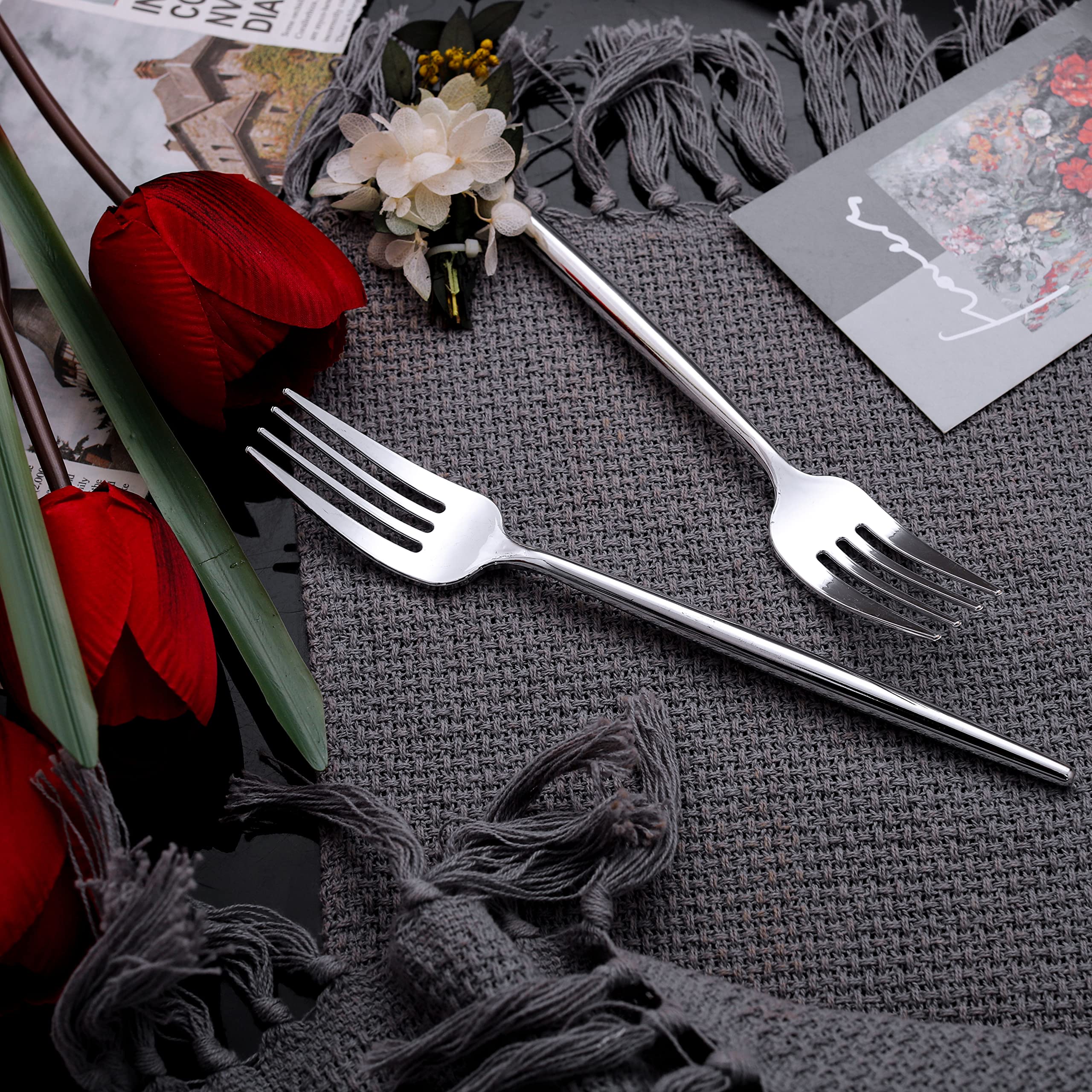 U-QE 180 tenedores desechables de plástico plateado, resistentes, perfectos para fiestas y bodas