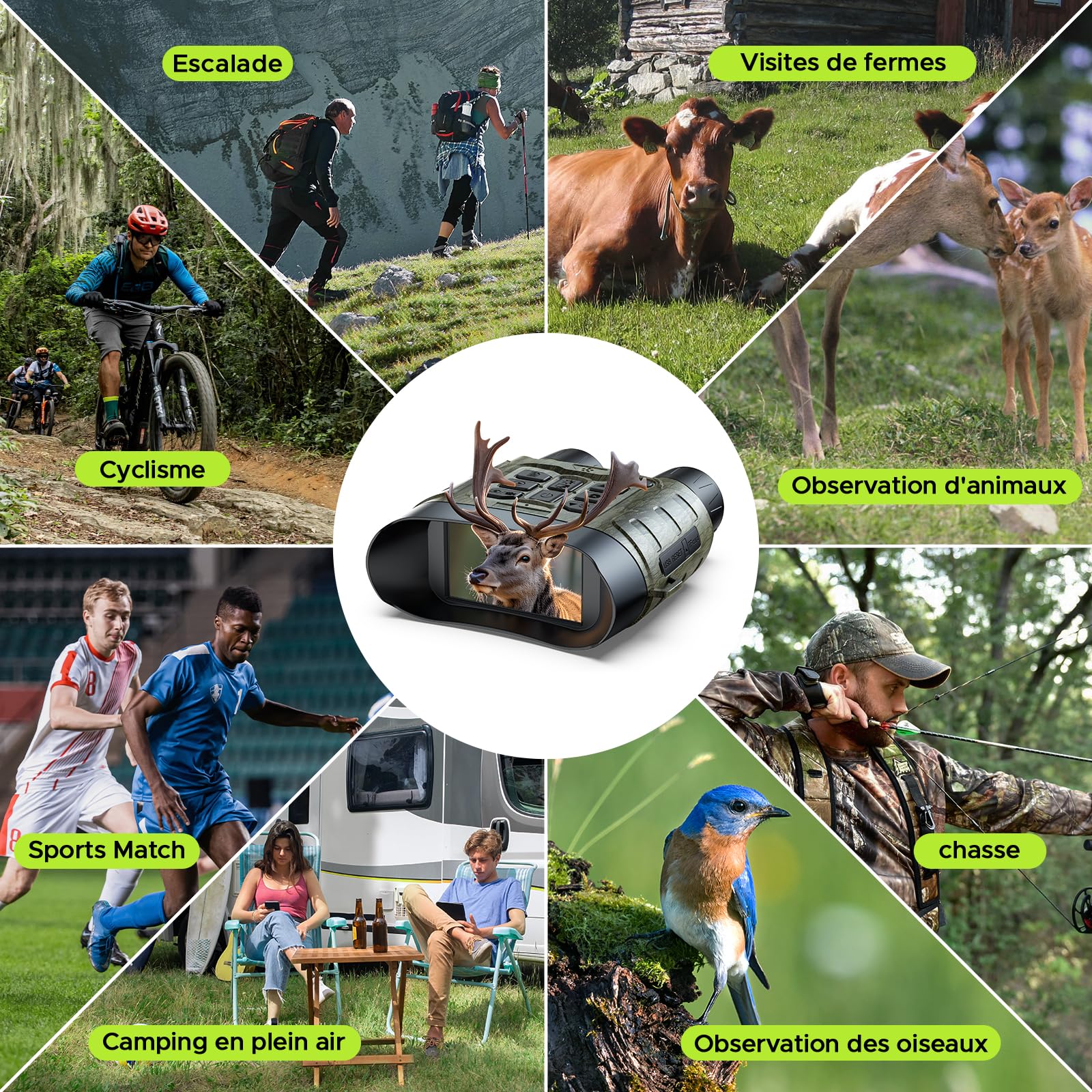 Jumelles Vision Nocturne, 112MP 4K Jumelles Nocturnes avec Zoom 12X & Portée 400m, Batterie 5000mAh Rechargeable, Carte 64GB Incluse, Vision Infrarouge, Idéal pour Chasse, Camping & Sécurité