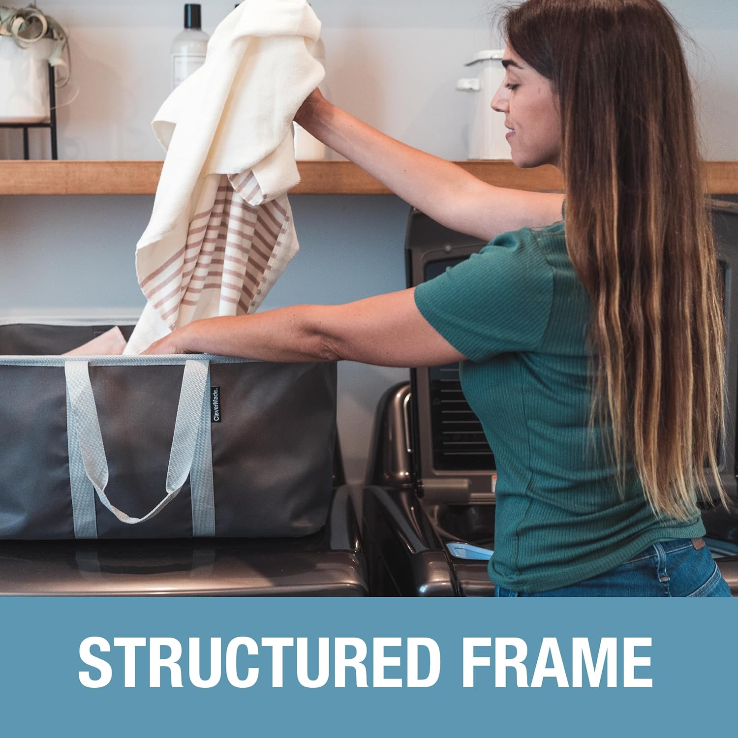 CleverMade Collapsible Laundry Tote 2-Pack (50L) – Foldable Carry-All Storage Bin for Laundry, Car Trunk, RV, Dorm & Home Organization - Charcoal