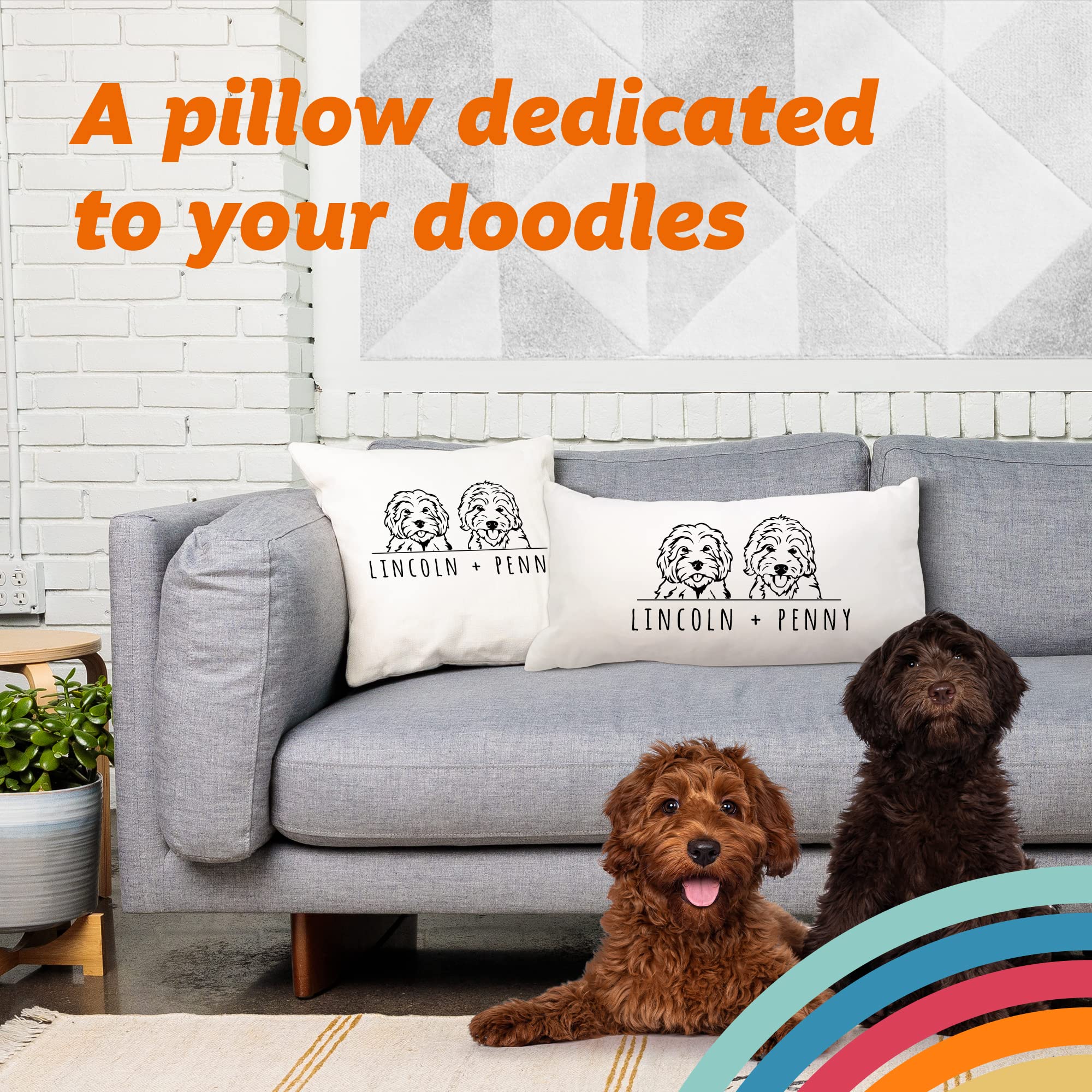 Pattern Pop - Personalized Double Doodle Lumbar Pillow - Lumbar Pillow Cover - Decorative Dog Lumbar Pillow - 11” x 22” Lumbar Pillow Cover Only - White