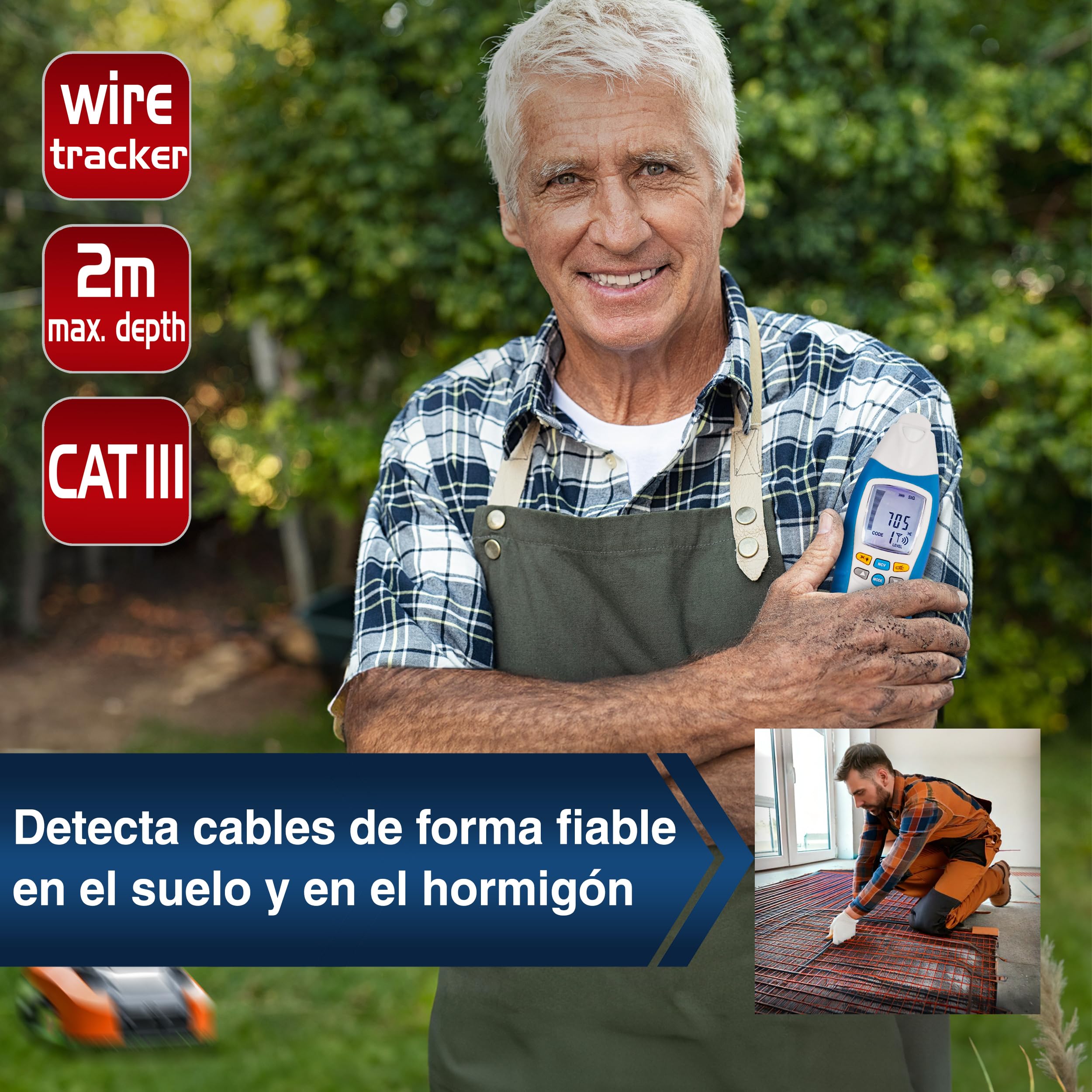 PeakTech 3435 - Localizador de Línea con Transmisor, Receptor para Cortocircuitos, Fusibles, Tuberías Metálicas, Voltímetros, Buscadores de Línea en Paredes, Techos, Pisos, Recepción de Hasta 2 Metros