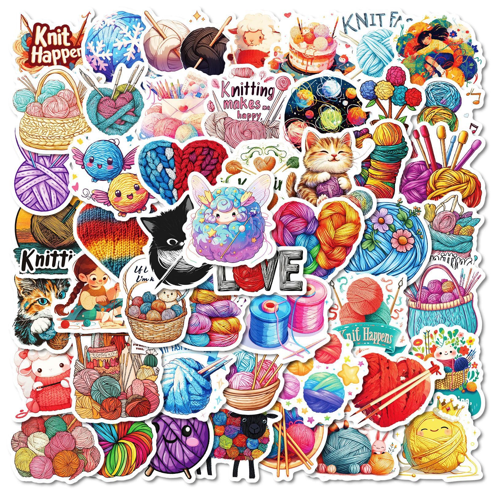 Tuyatezhi 50 Pcs Aesthetic Yarn Stickers for Laptop, Water Bottles, Bicycle, Skateboard, Computer, Knitwear, Wall, Graffiti, Girls, Boys, Children, Teens