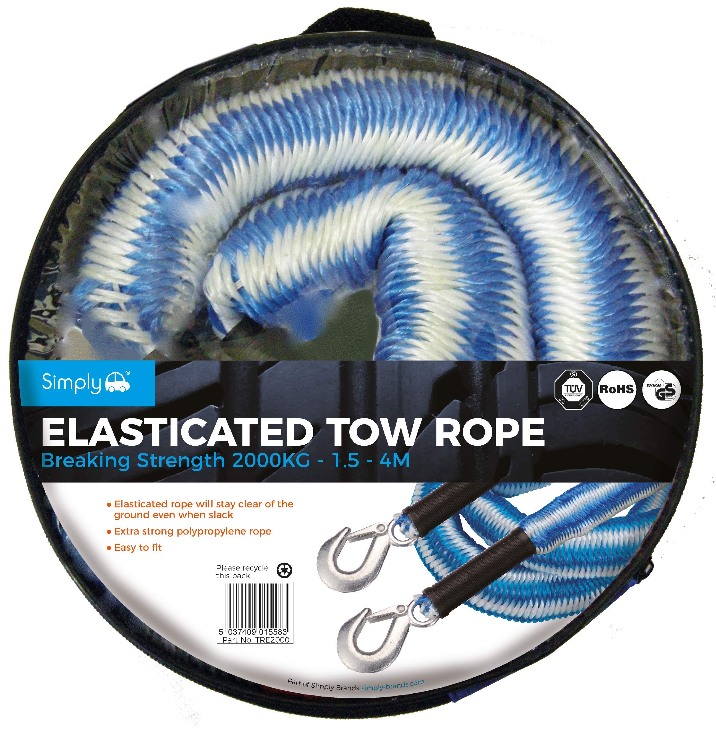 Elasticated Tow Rope 2000kg 4M LONG TUV APPROVED TRE2000