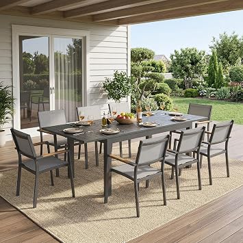 FansaFurn Patio Furniture Set with 92" Extendable Dining Table, Patio Table Set for 48 People, All-Weather Aluminum Outdoor Furniture, Outdoor Dining Set for Backyard, Porch, and Garde, Grey